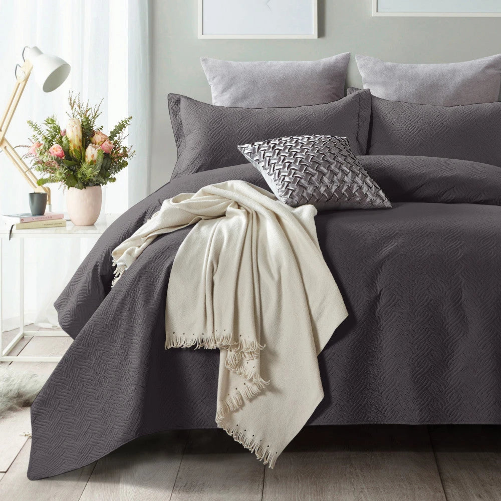 Luxe gewatteerde 3-delige sprei reliëf patroon voor het hele seizoen, zachte microvezel omkeerbare patchwork beddengoed set bedsprei voor slaapkamer decor omkeerbare sprei (bruin, dekbed en 2