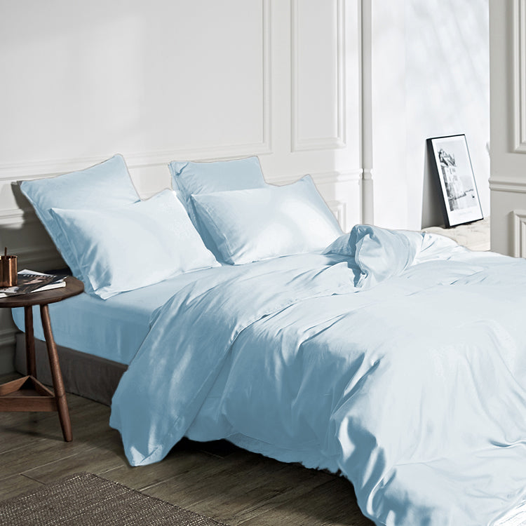 100% Bamboo Duvet Cover Blue - Temperature regulating - Twill satin woven - Colourfast