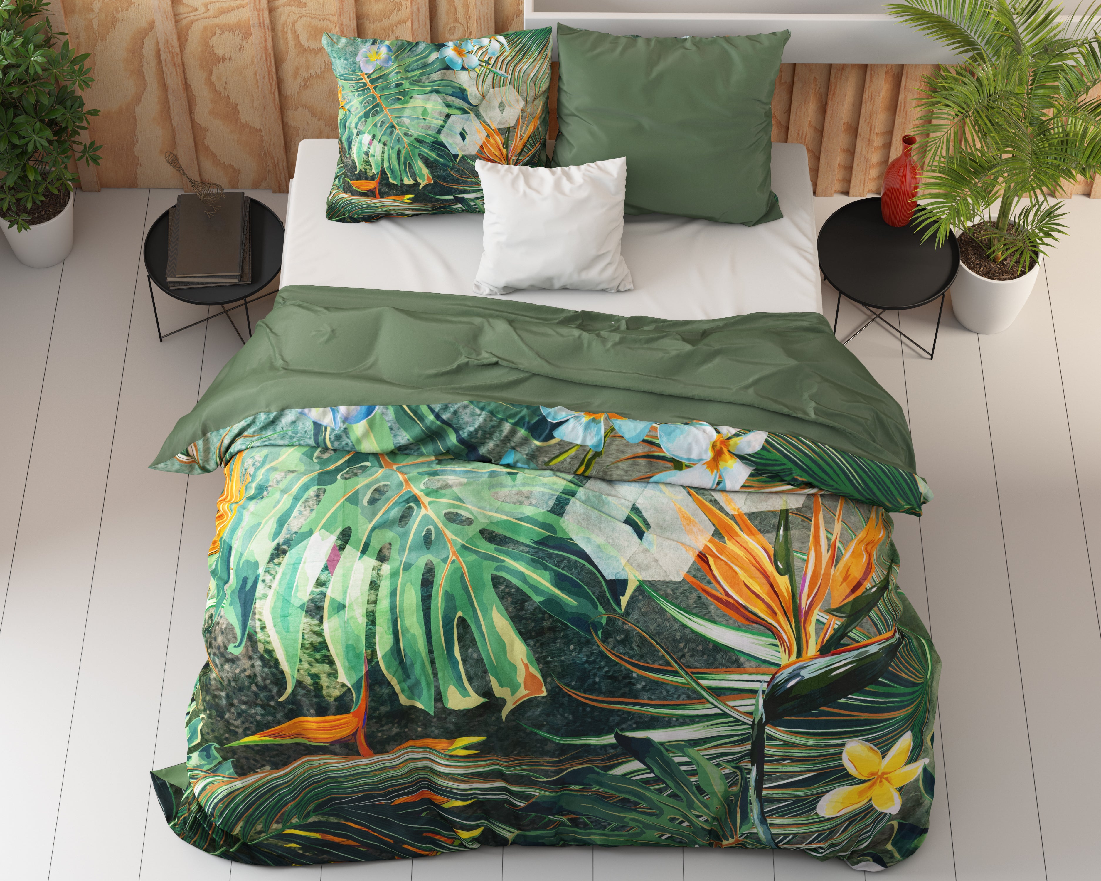 Nature Fusion Green Dekbedovertrek - Ademend katoen - Trendy designs - Met drukknopen