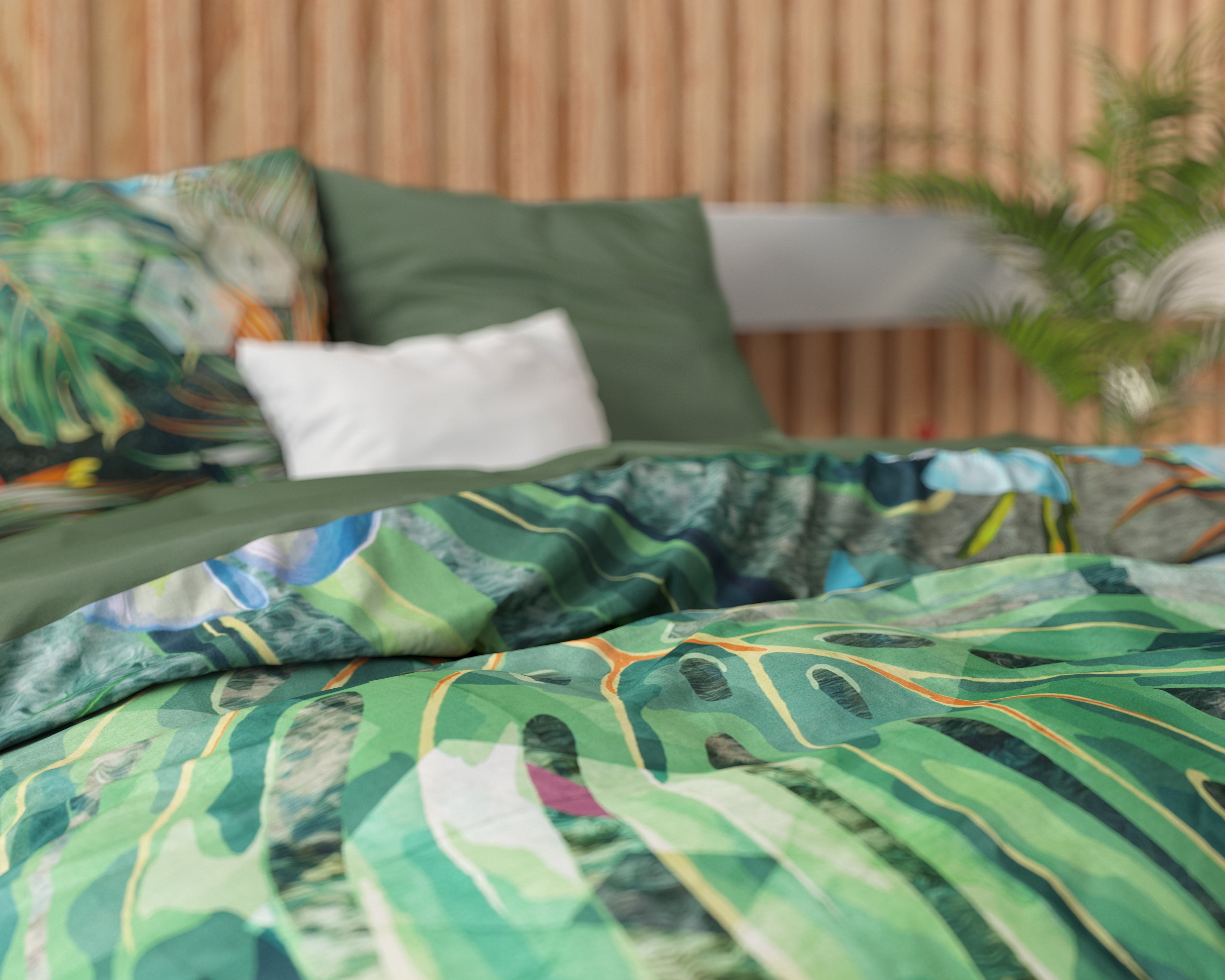 Nature Fusion Green Dekbedovertrek - Ademend katoen - Trendy designs - Met drukknopen