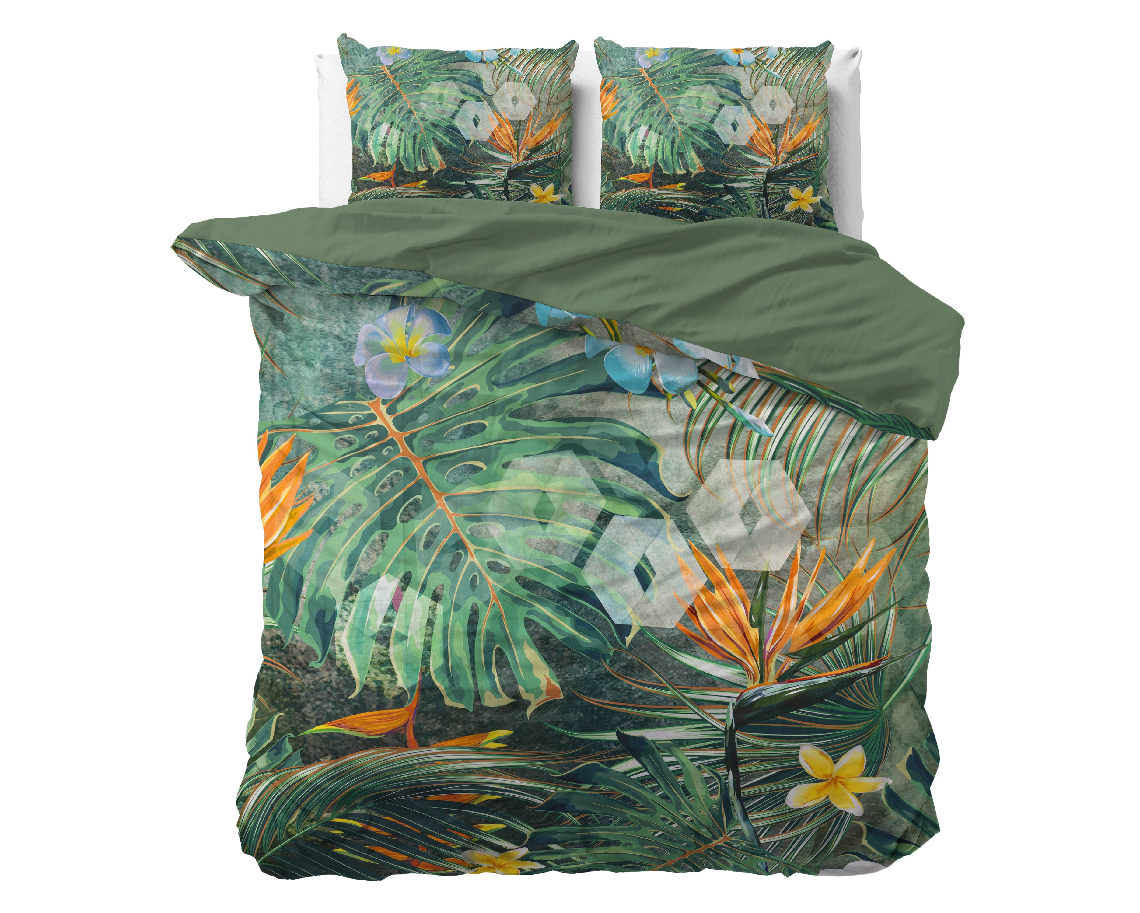 Nature Fusion Green Dekbedovertrek - Ademend katoen - Trendy designs - Met drukknopen