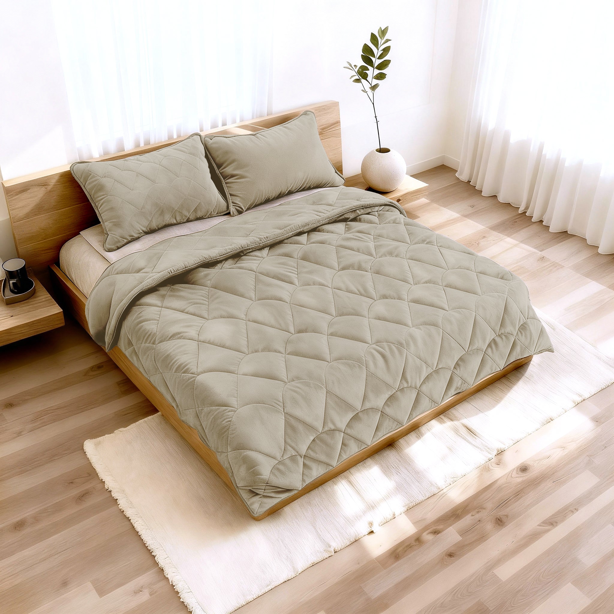 All-in One Lazy Velvet Dekbed Taupe/Grijs - Dekbed met kussenslopen