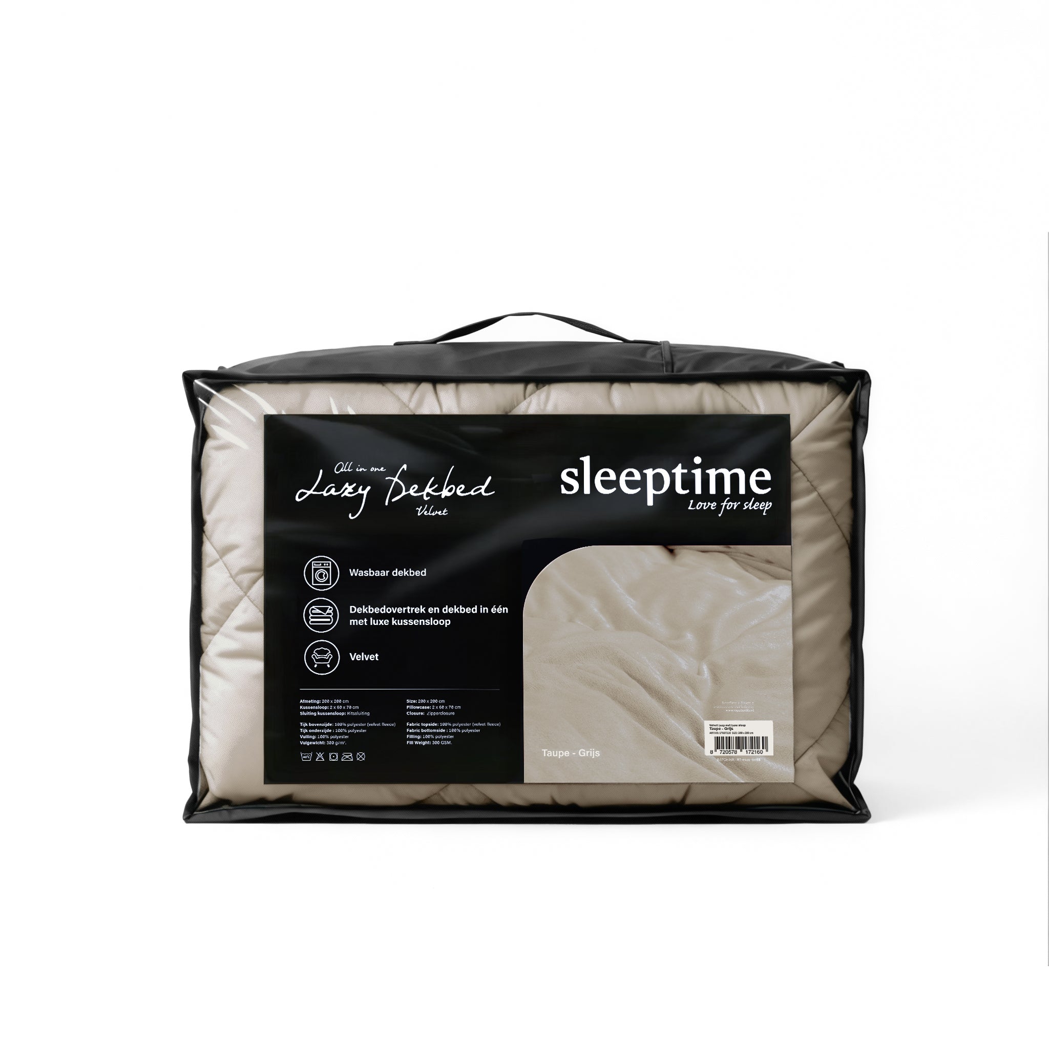 All-in One Lazy Velvet Dekbed Taupe/Grijs - Dekbed met kussenslopen