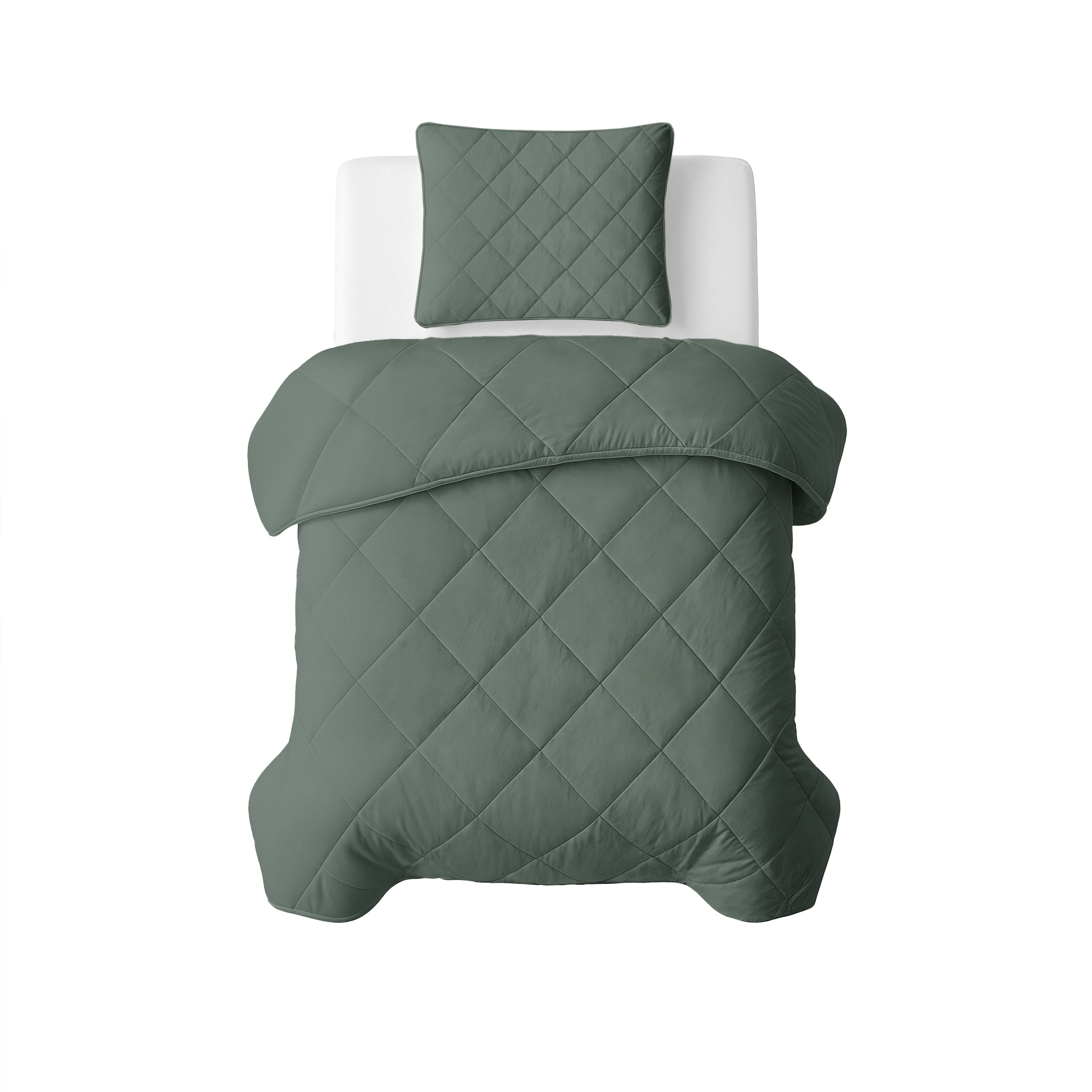 All-in One Lazy Velvet Dekbed Grijs/Groen - Dekbed met kussenslopen