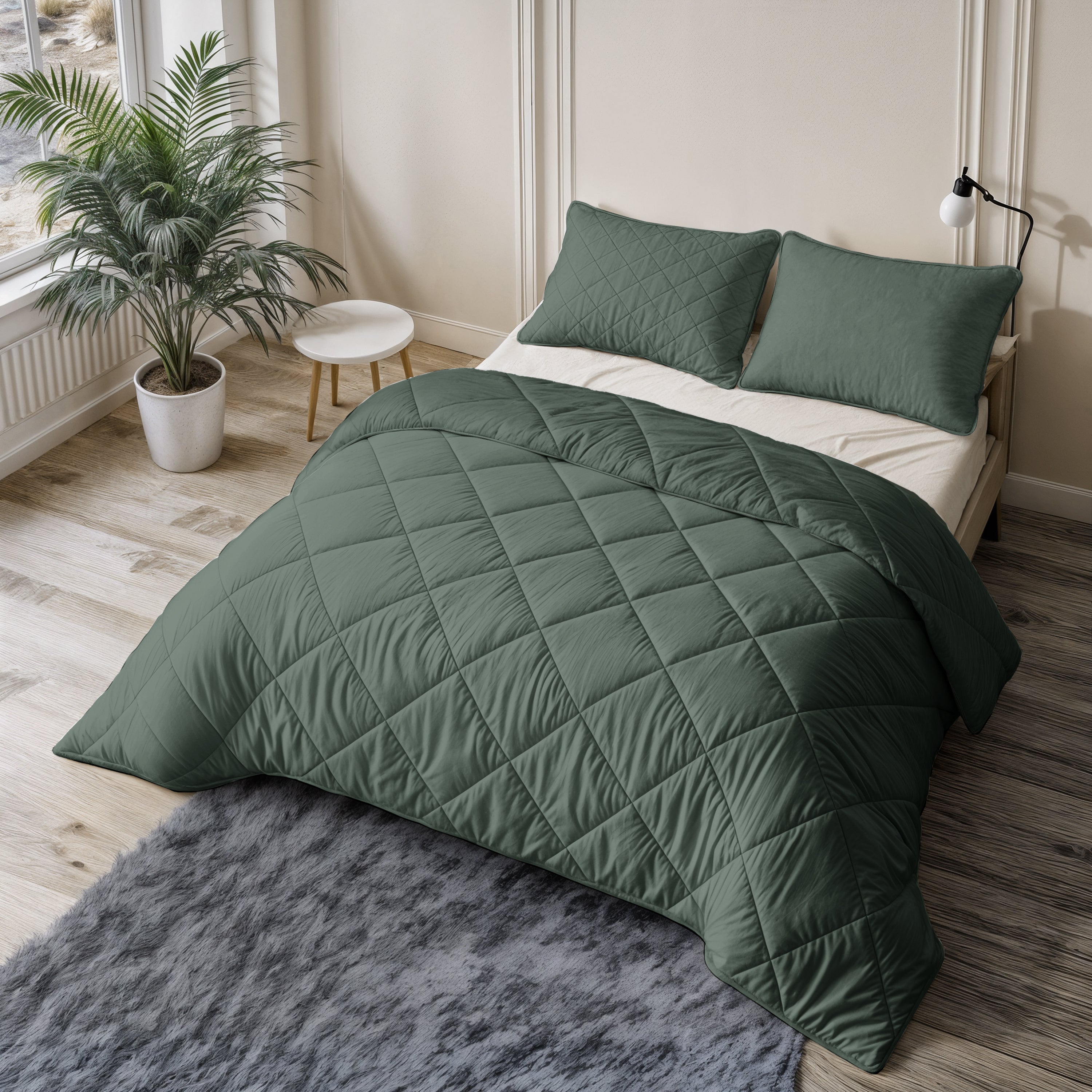 All-in One Lazy Velvet Dekbed Grijs/Groen - Dekbed met kussenslopen