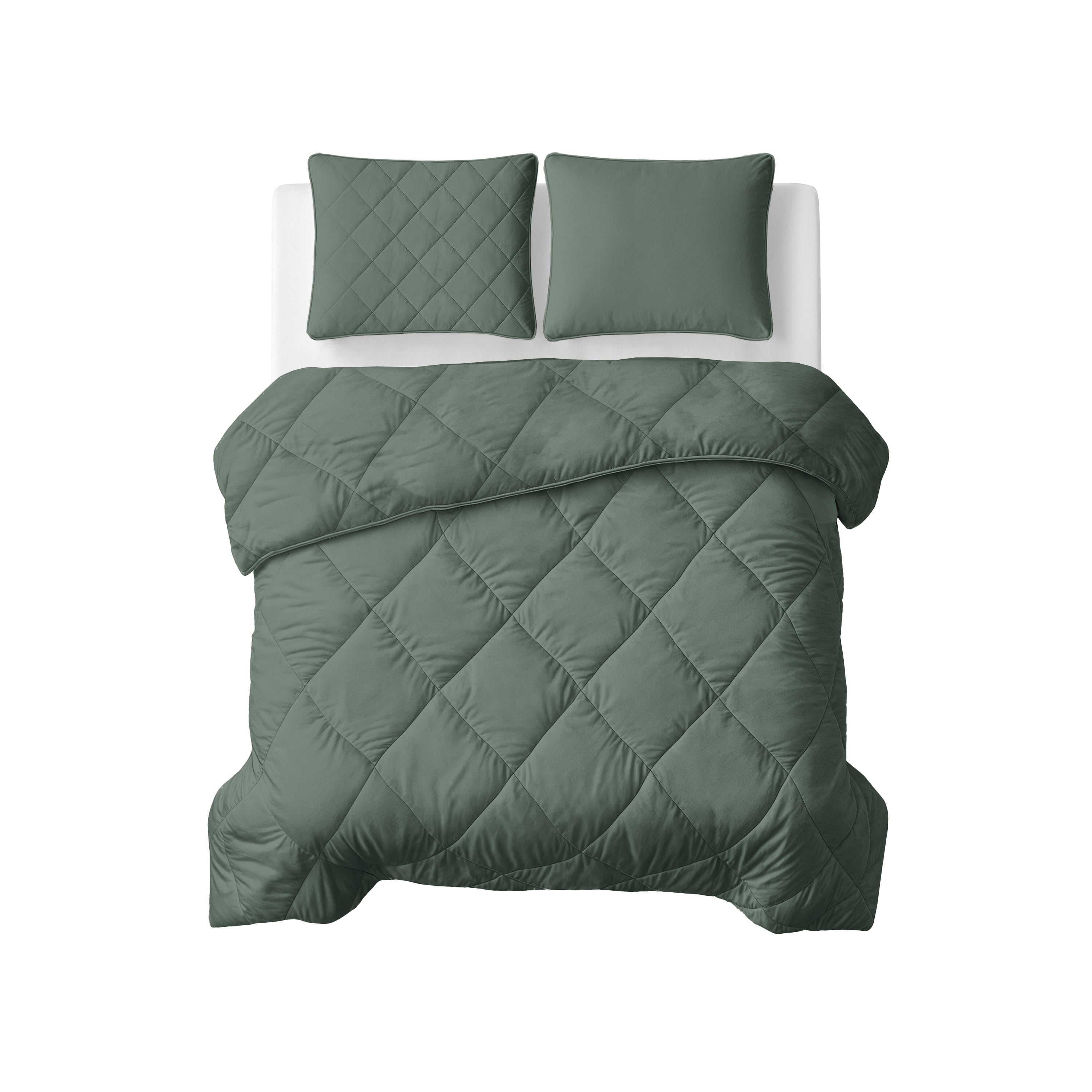 All-in One Lazy Velvet Dekbed Grijs/Groen - Dekbed met kussenslopen