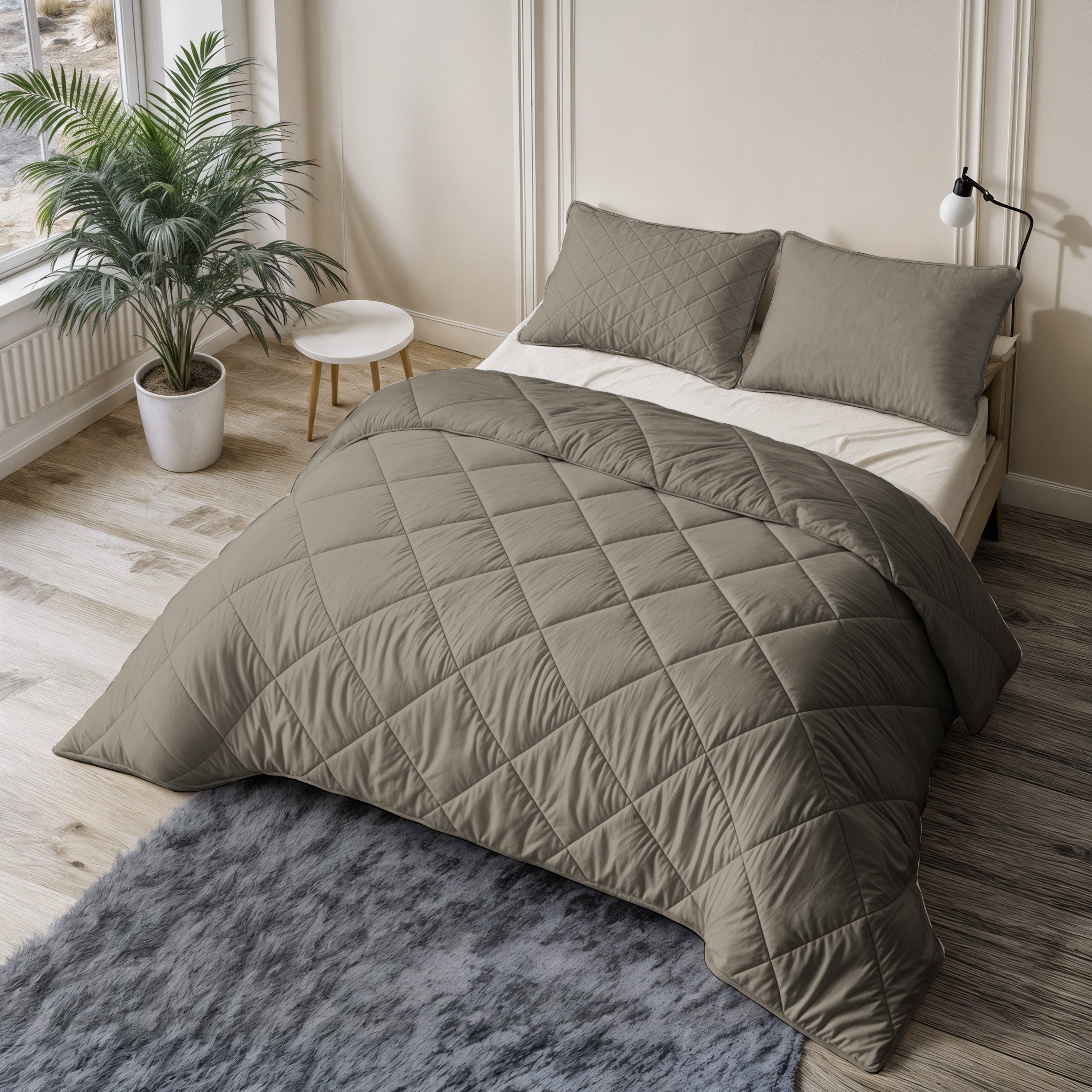 All-in One Lazy Velvet Dekbed Taupe/Grijs - Dekbed met kussenslopen