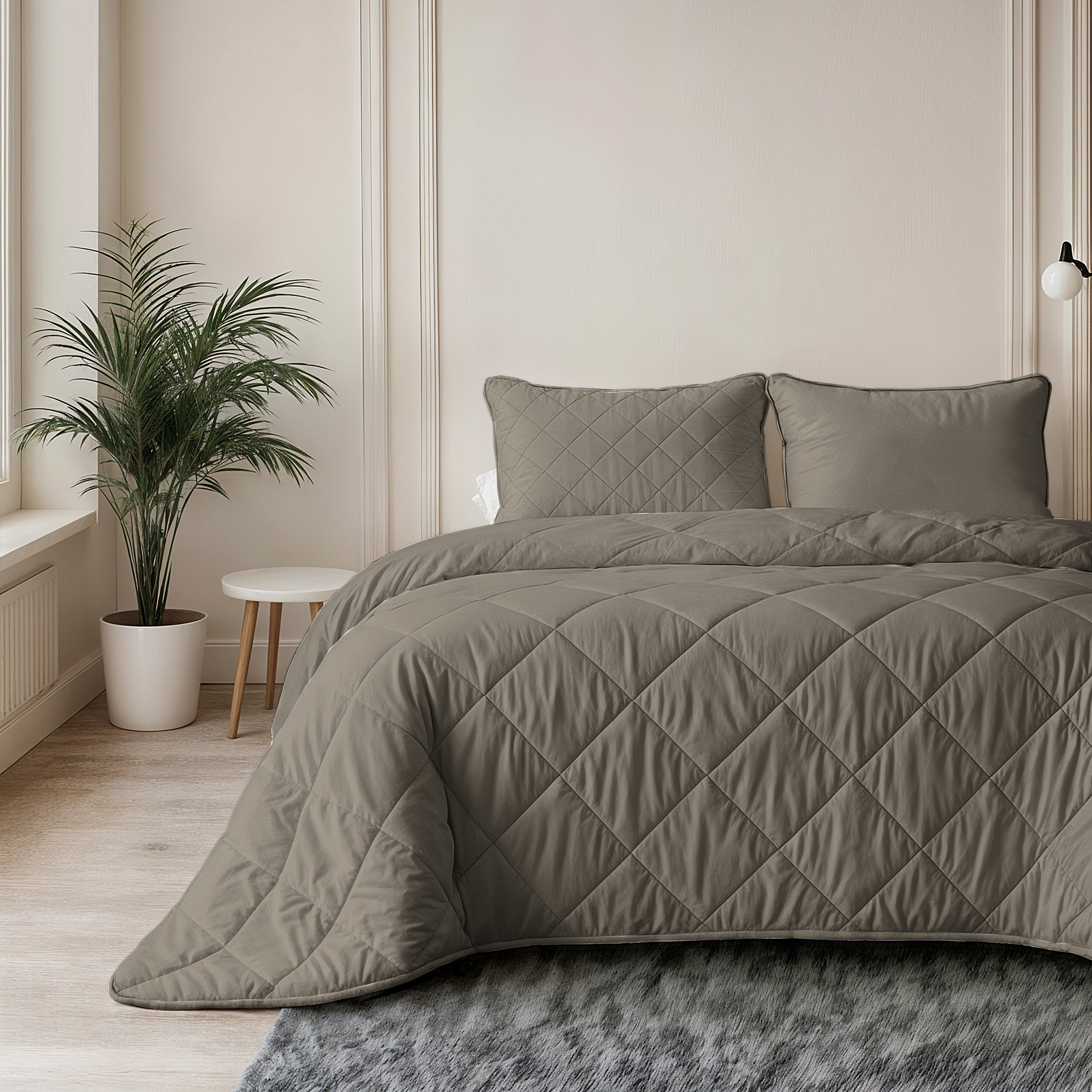 All-in One Lazy Velvet Dekbed Taupe/Grijs - Dekbed met kussenslopen