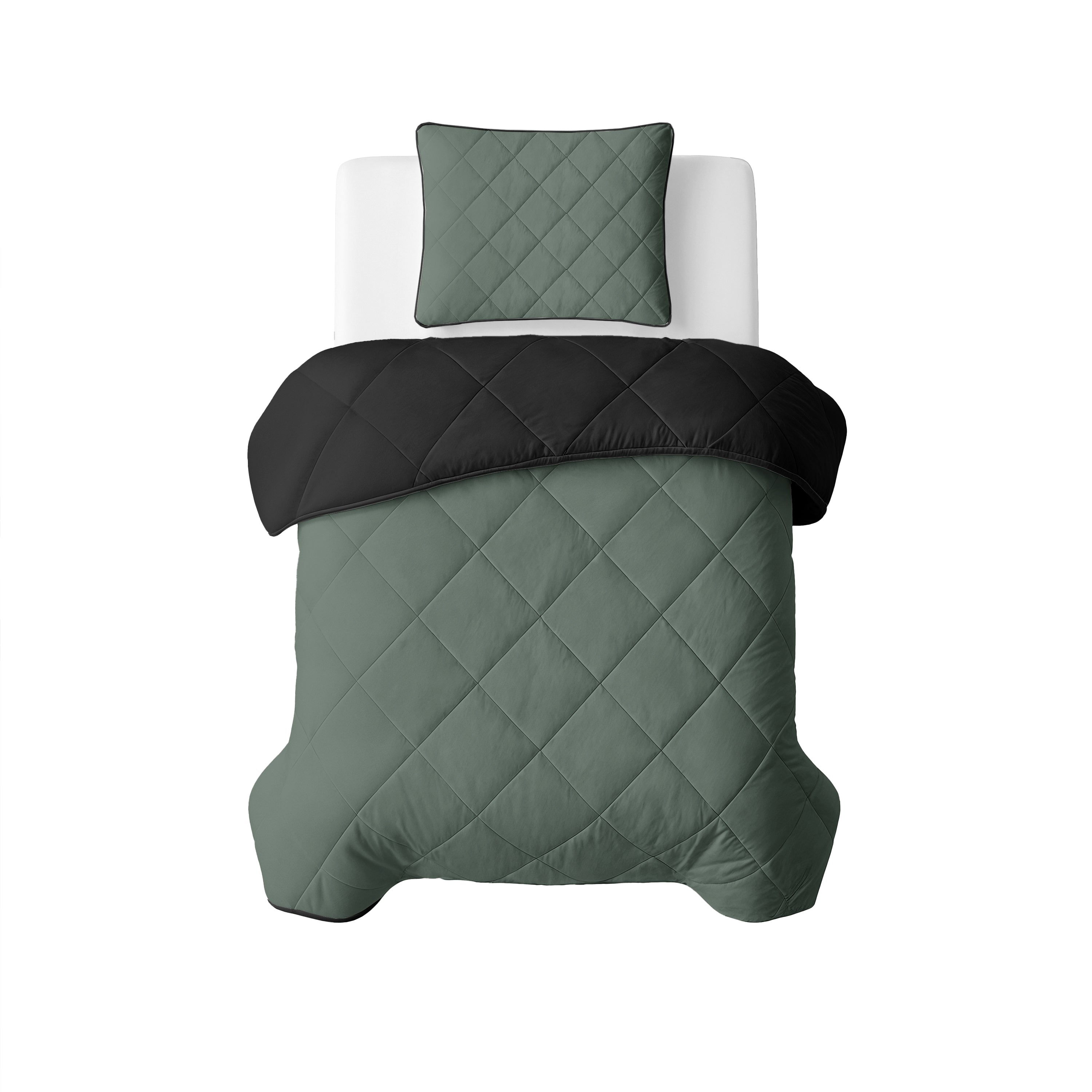 All-in One Lazy Velvet Dekbed Groen/Zwart - Dekbed met kussenslopen