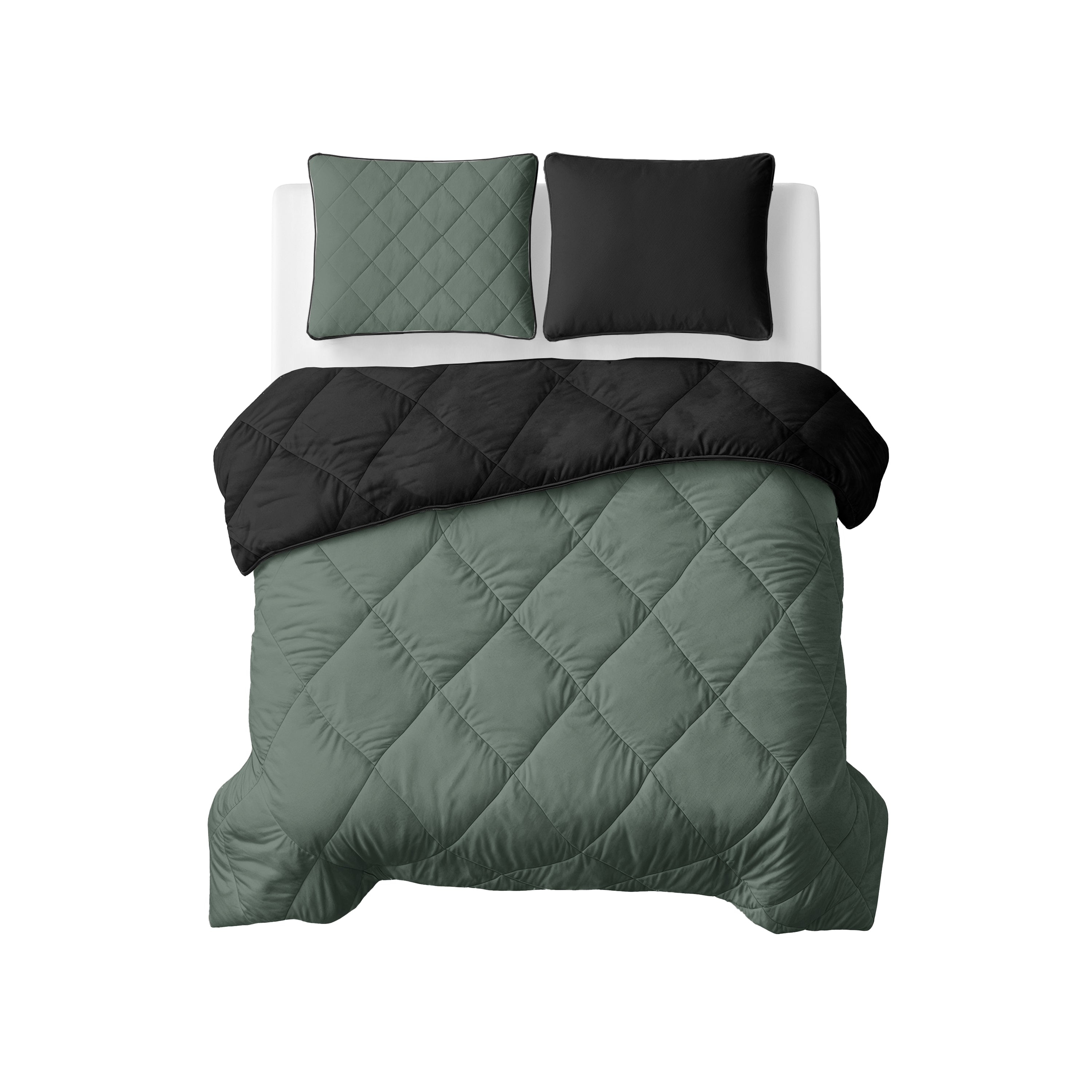 All-in One Lazy Velvet Dekbed Groen/Zwart - Dekbed met kussenslopen