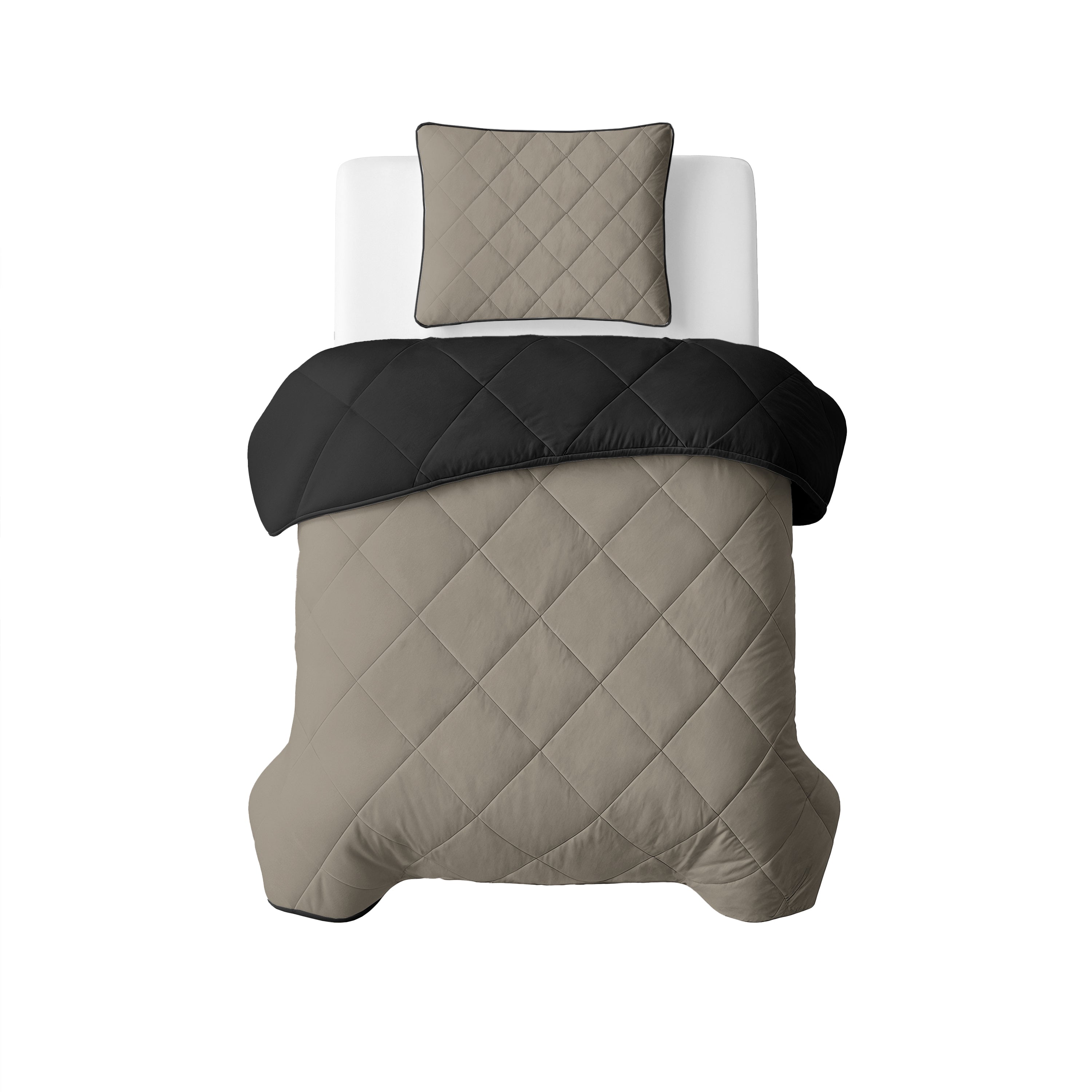 All-in One Lazy Velvet Dekbed Taupe/Zwart - Dekbed met kussenslopen