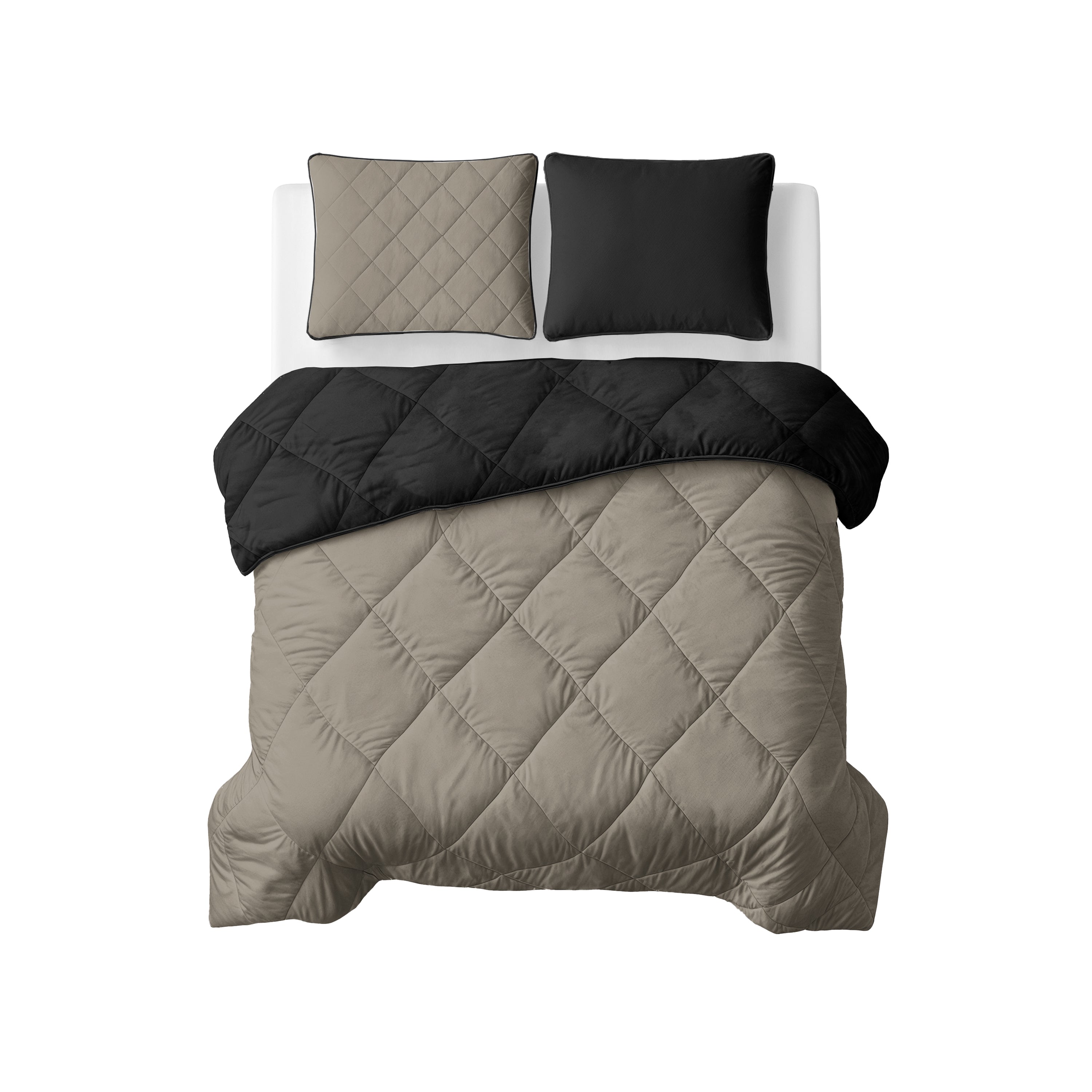 All-in One Lazy Velvet Dekbed Taupe/Zwart - Dekbed met kussenslopen