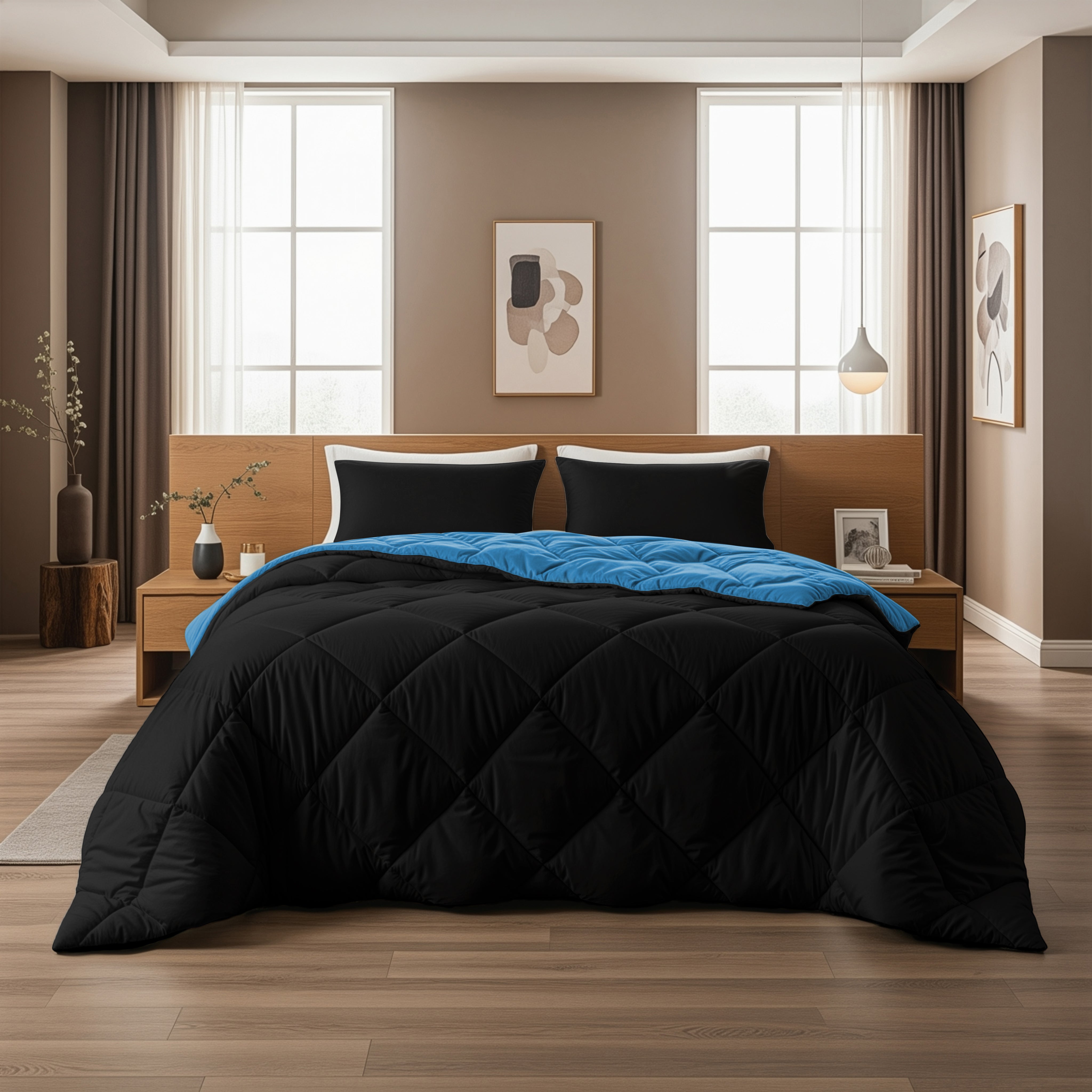 All-in-One Lazy Duvet Diamond Black/Blue - Duvet with pillowcases