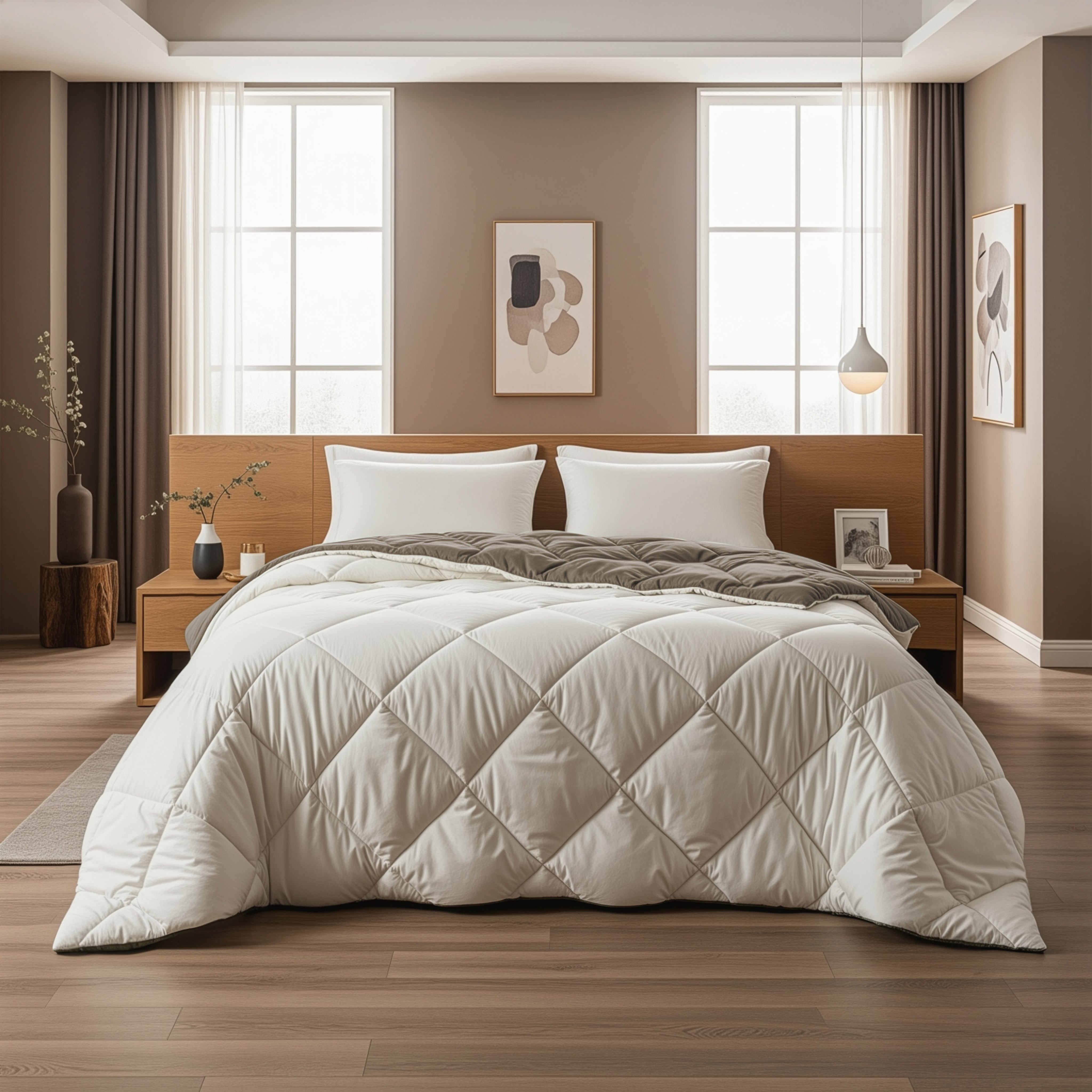 All-in-One Lazy Duvet Diamond Cream/Khaki - Duvet with pillowcases