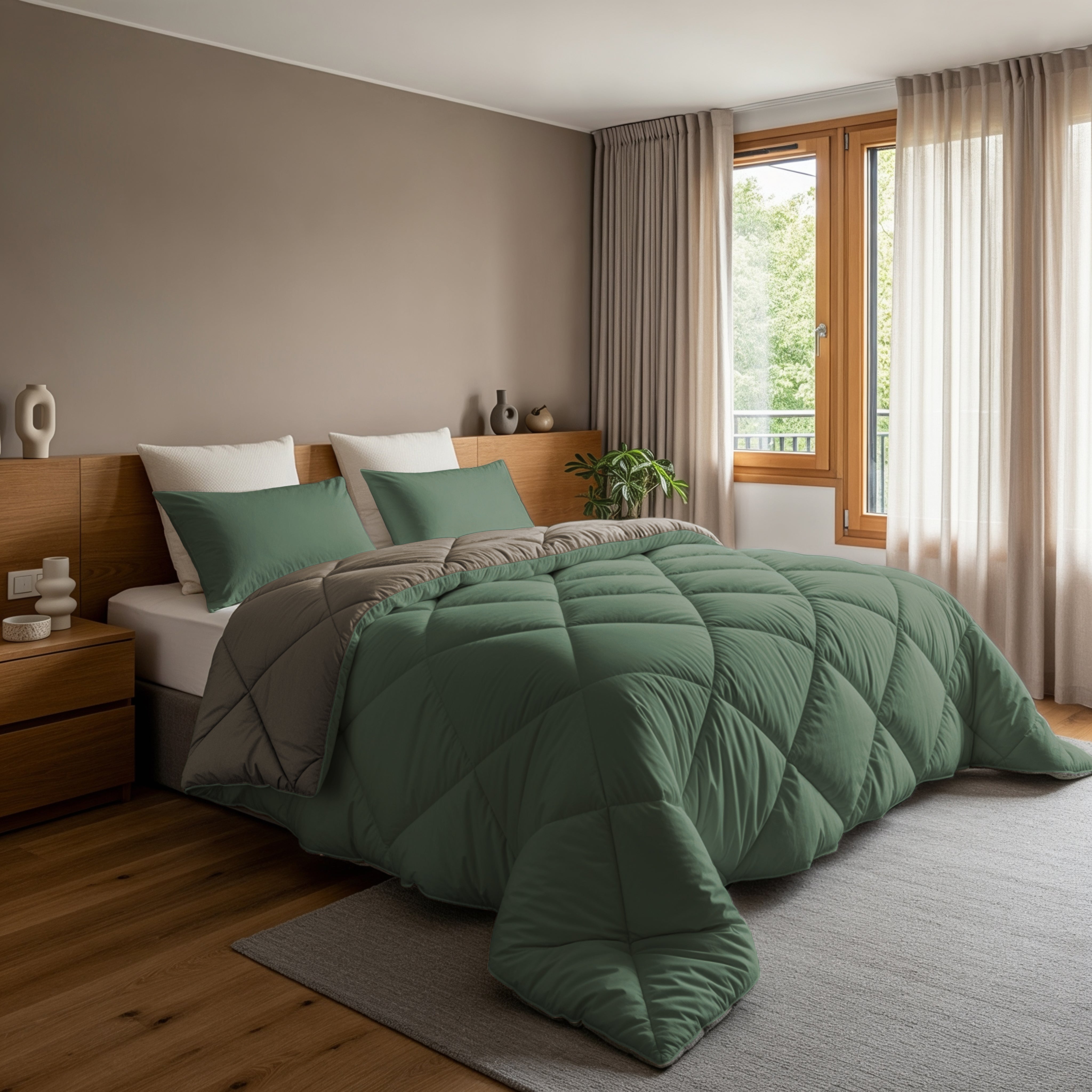 All-in-One Lazy Duvet Diamond Green/Khaki - Duvet with pillowcases