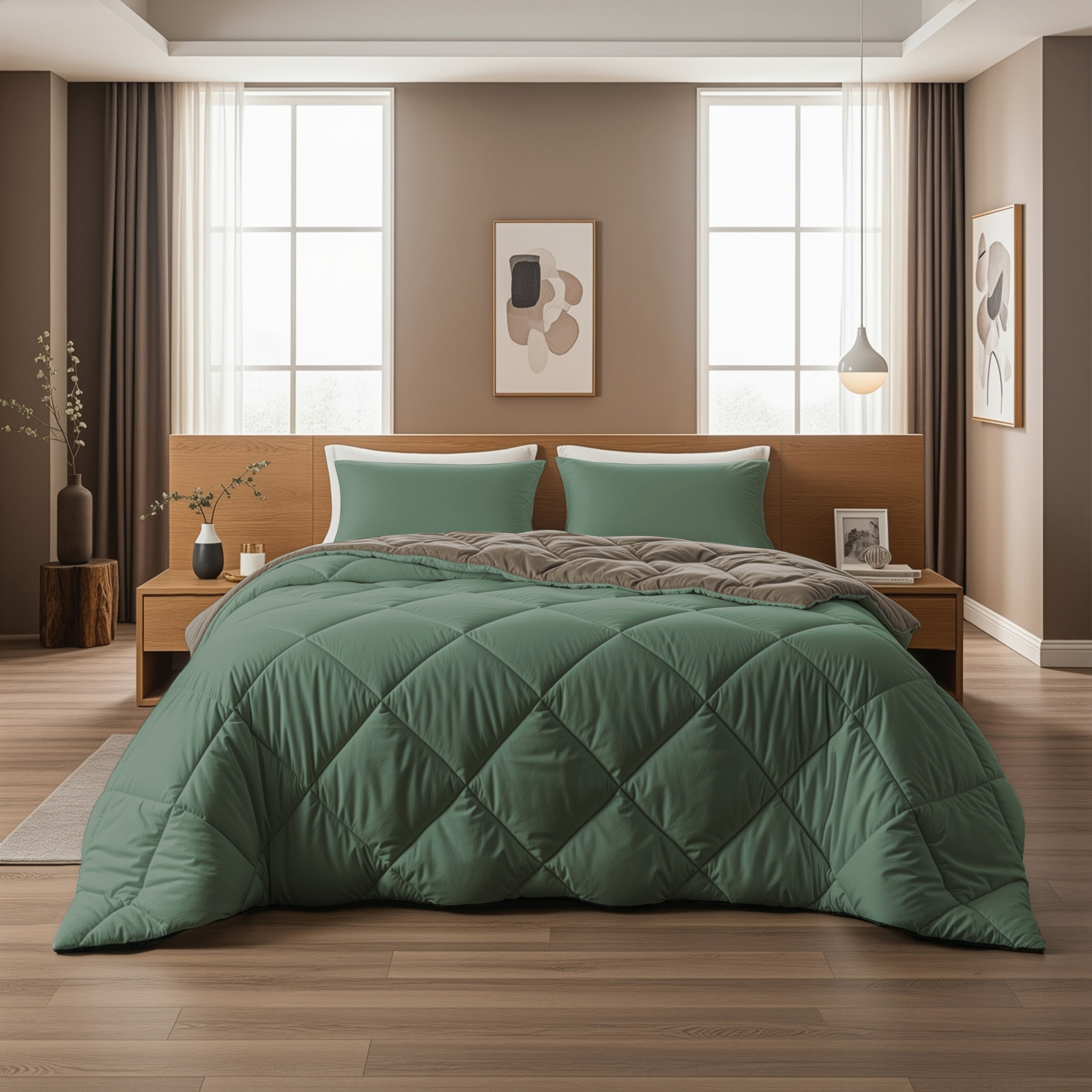All-in-One Lazy Duvet Diamond Green/Khaki - Duvet with pillowcases