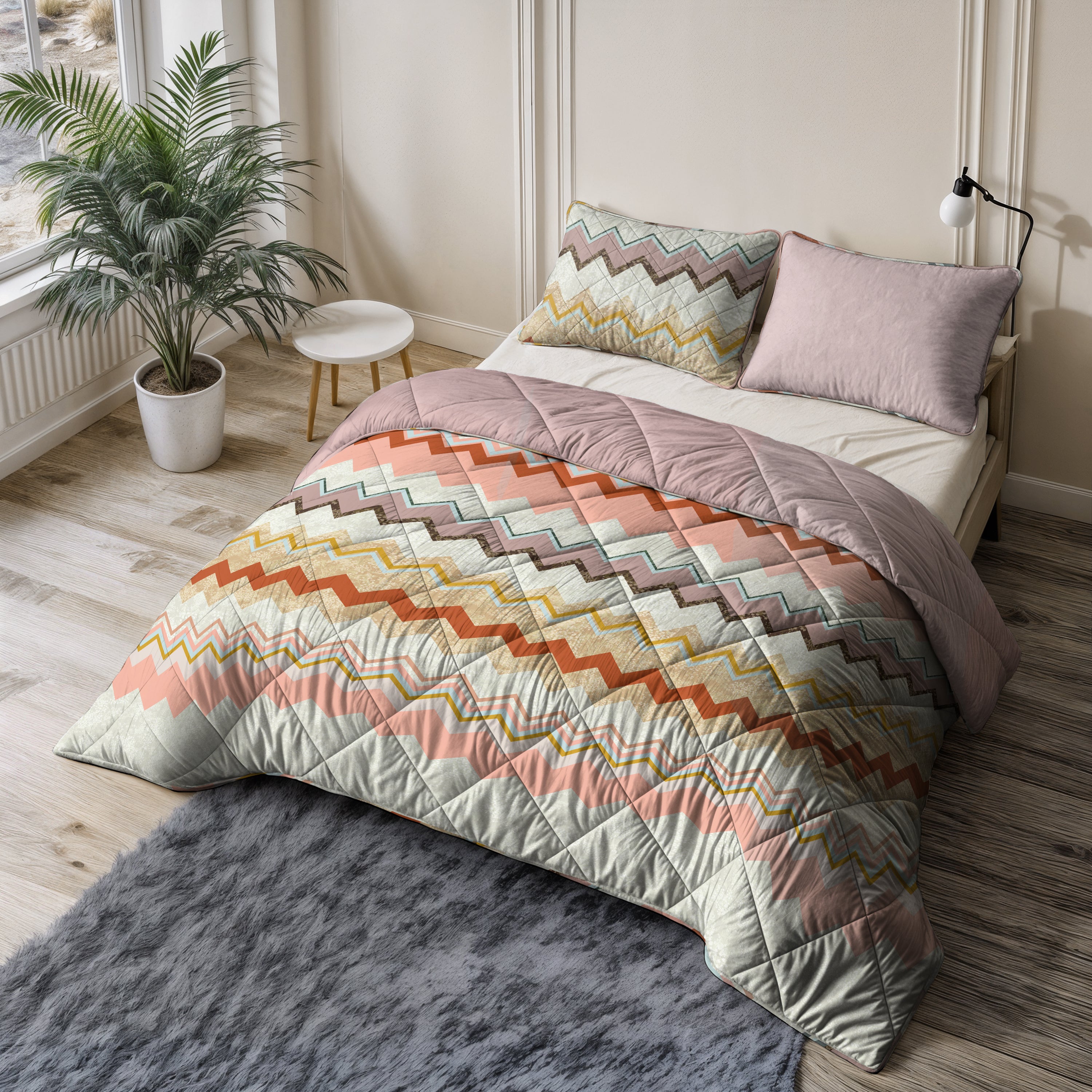 All-in One Lazy Dekbed Lizzy Beige/Roze - Dekbed met kussenslopen
