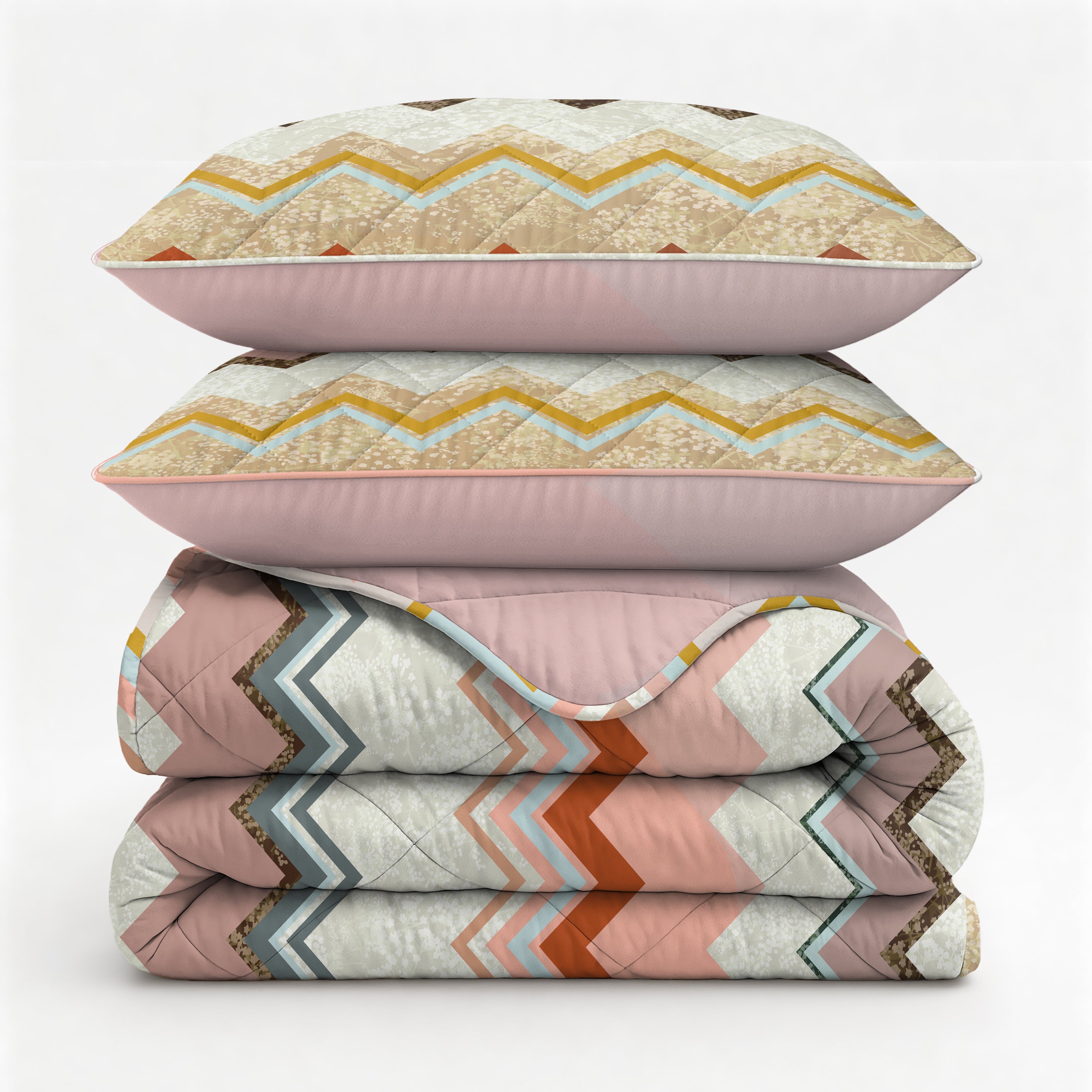 All-in One Lazy Dekbed Lizzy Beige/Roze - Dekbed met kussenslopen