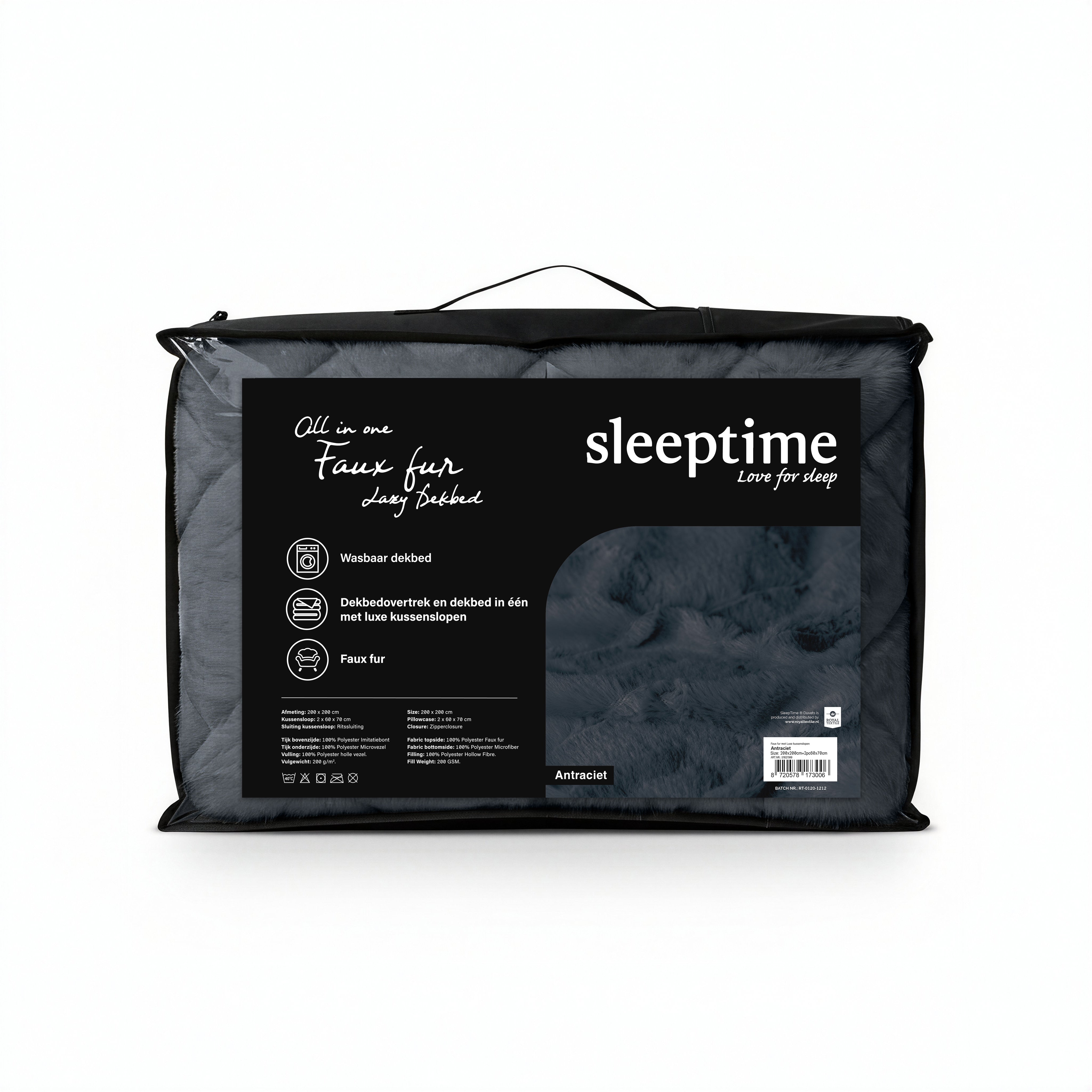 All-in One Lazy Faux Fur Dekbed Antraciet - Dekbed met kussenslopen