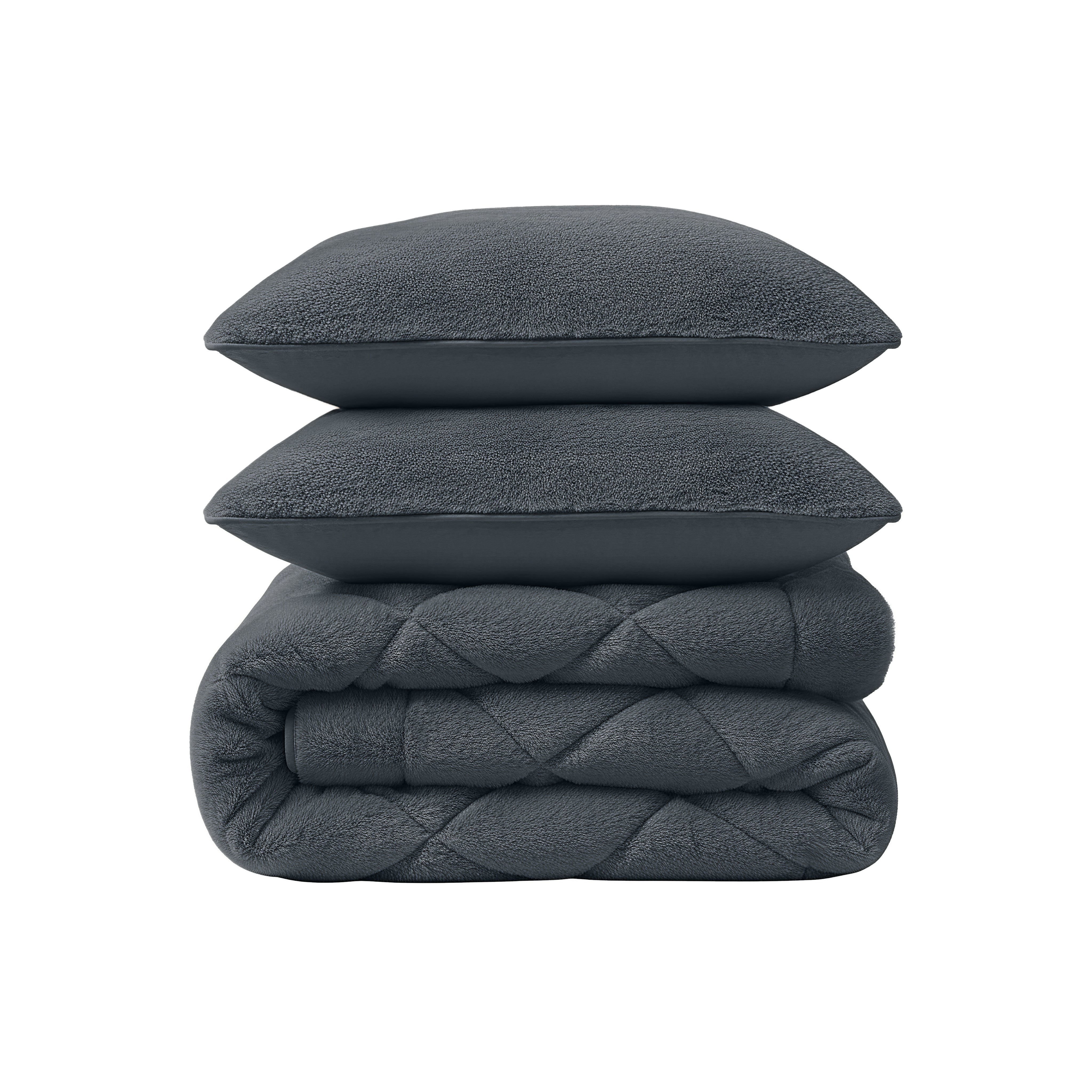 All-in One Lazy Faux Fur Dekbed Antraciet - Dekbed met kussenslopen