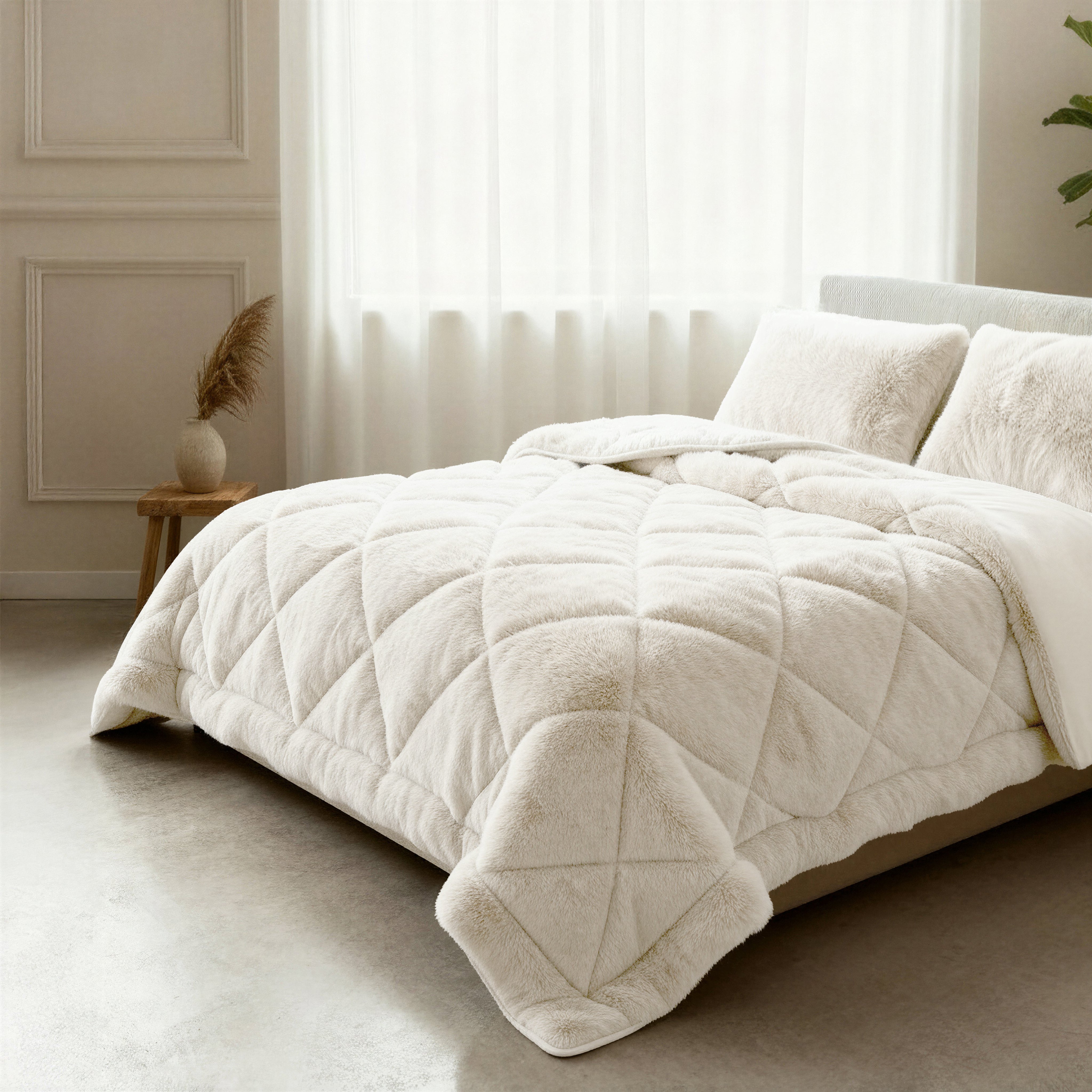 All-in One Lazy Faux Fur Dekbed Beige - Dekbed met kussenslopen