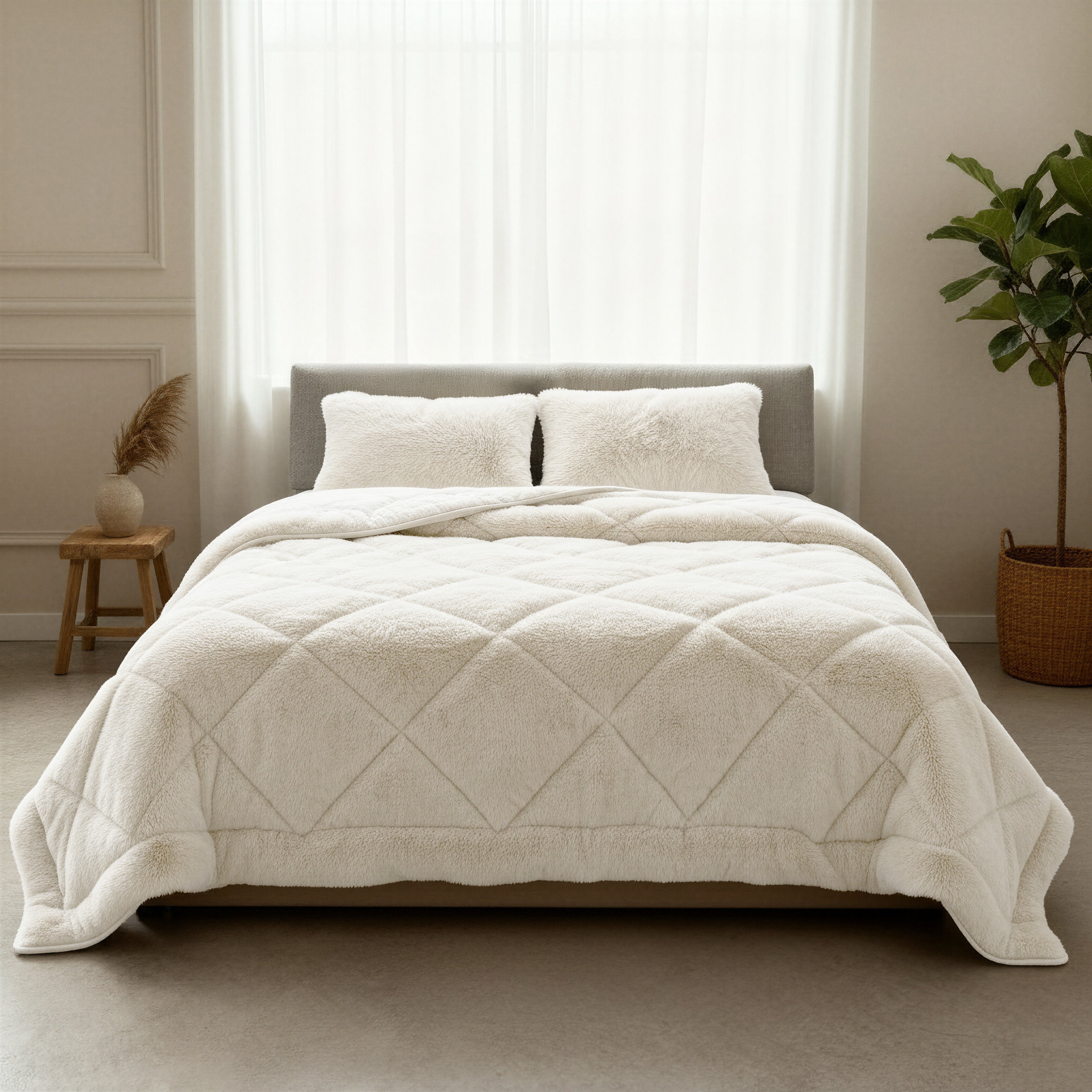 All-in One Lazy Faux Fur Dekbed Beige - Dekbed met kussenslopen