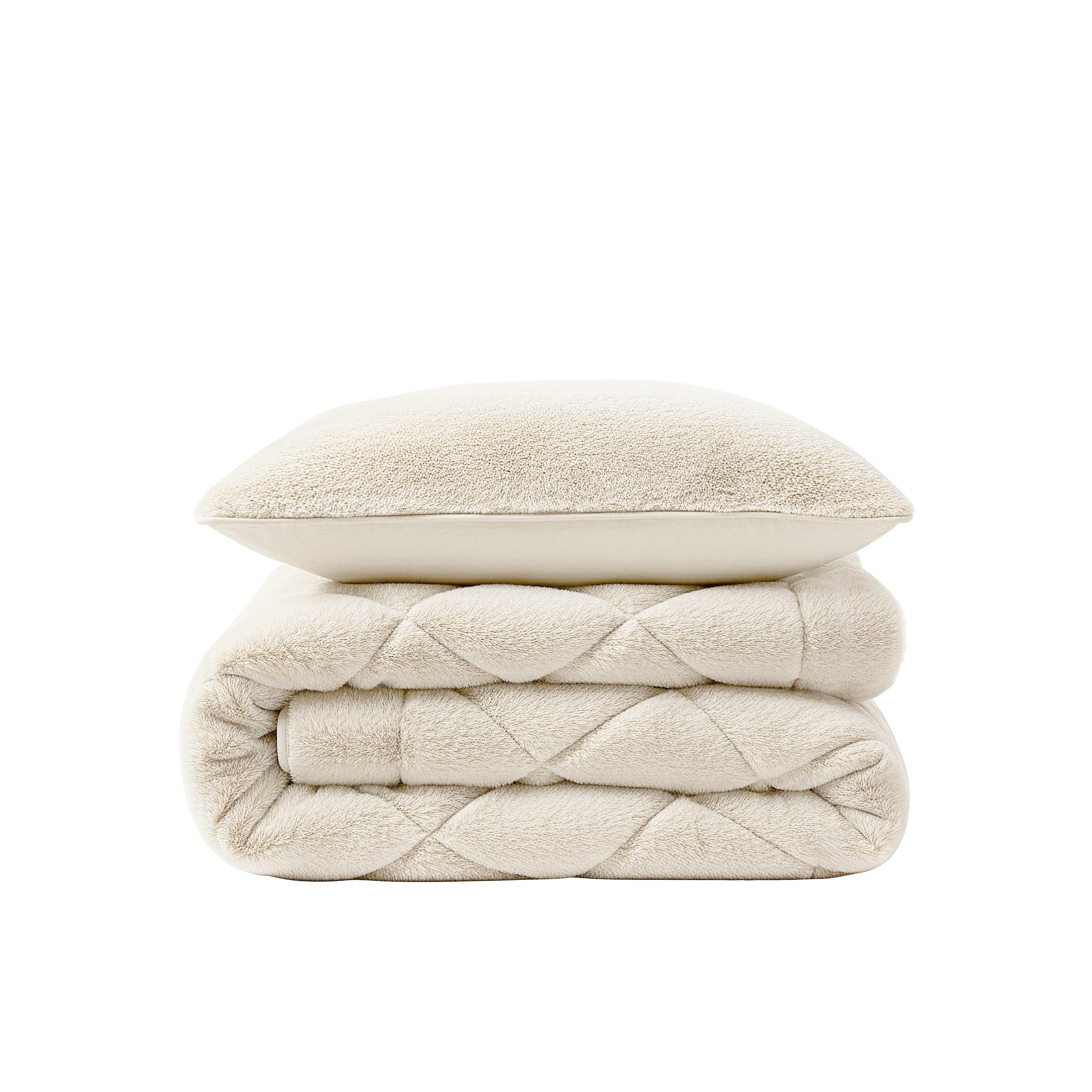 All-in One Lazy Faux Fur Dekbed Beige - Dekbed met kussenslopen