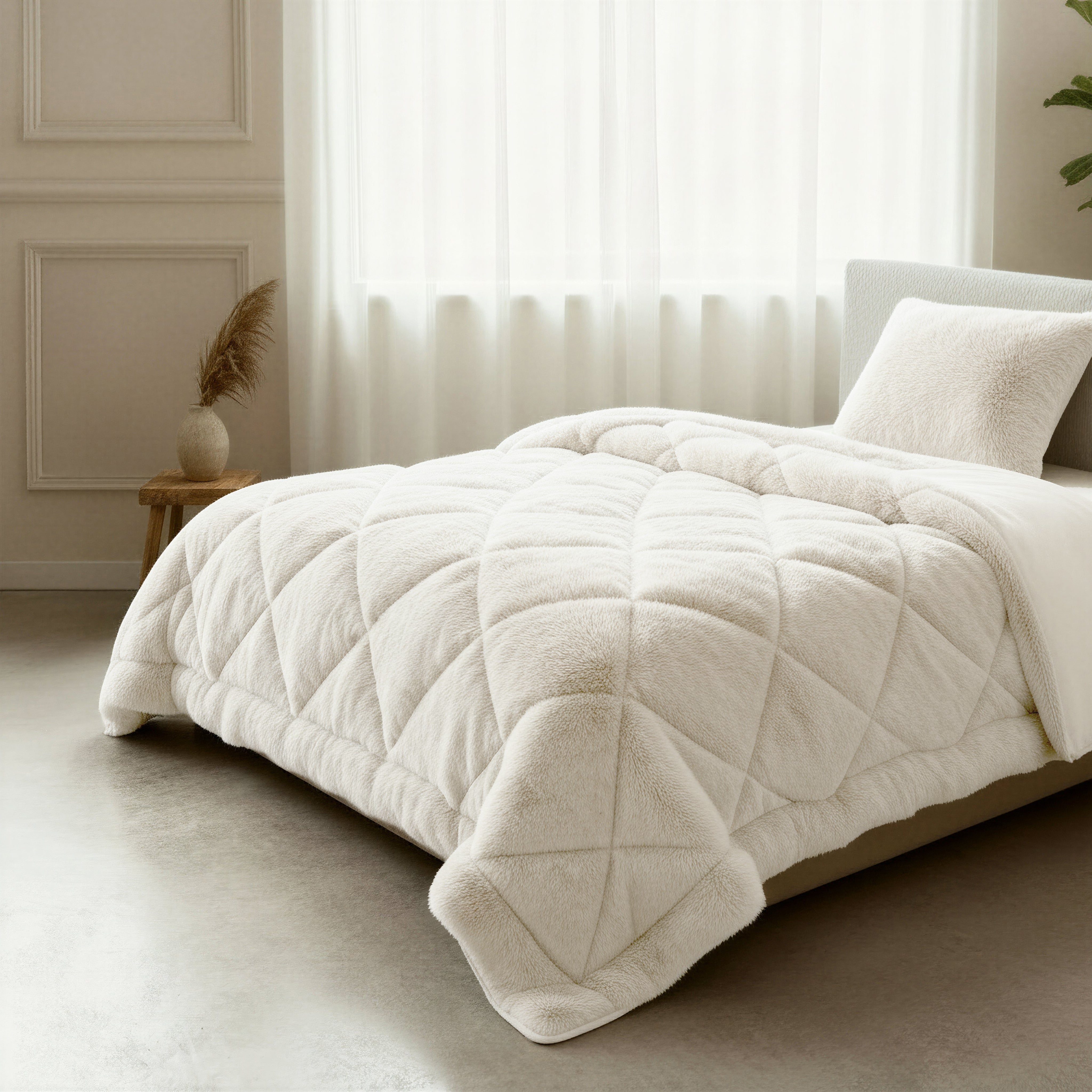 All-in One Lazy Faux Fur Dekbed Beige - Dekbed met kussenslopen