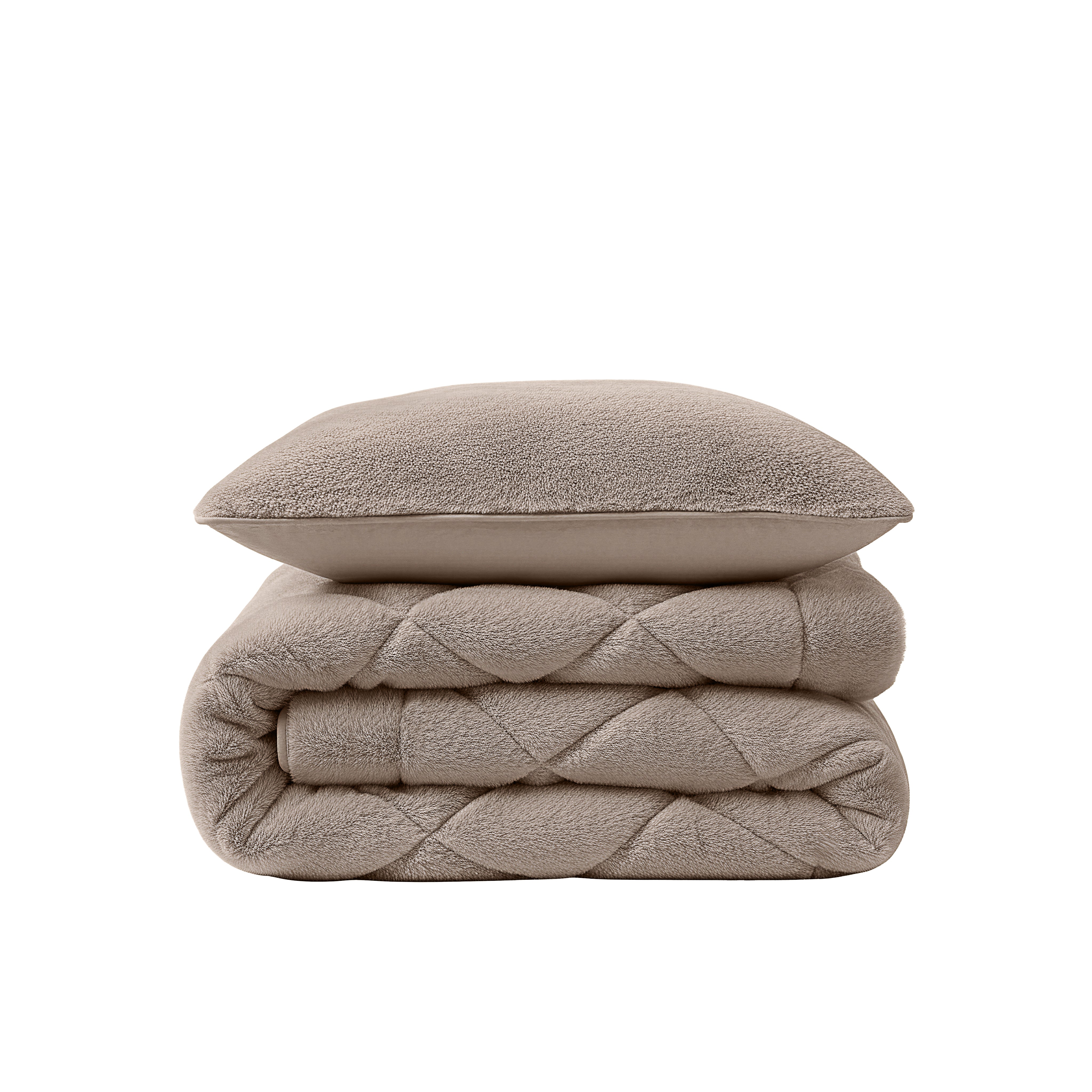 All-in One Lazy Faux Fur Dekbed Taupe - Dekbed met kussenslopen