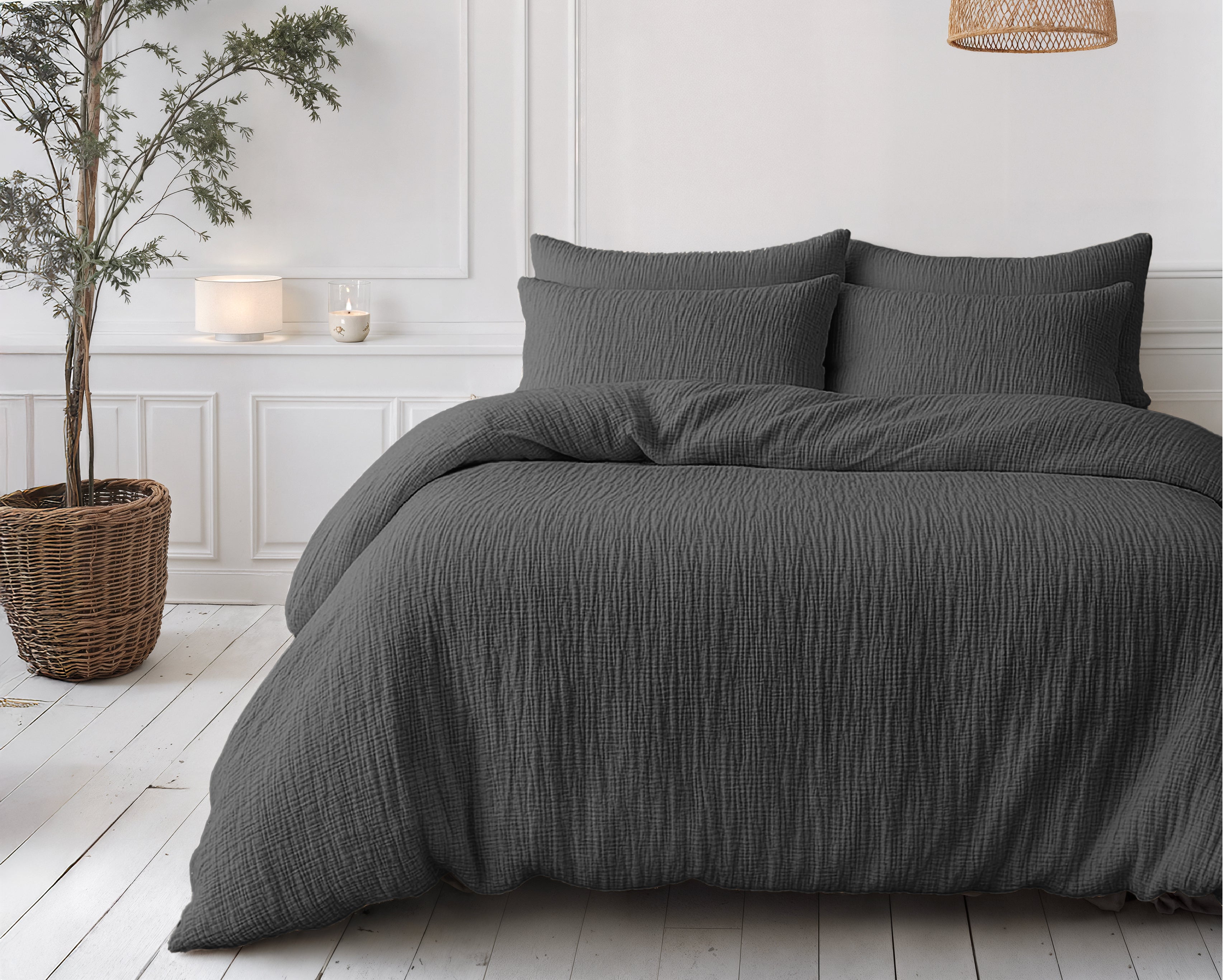 All-in One Lazy Mousseline Dekbed Antraciet - Dekbed met kussenslopen