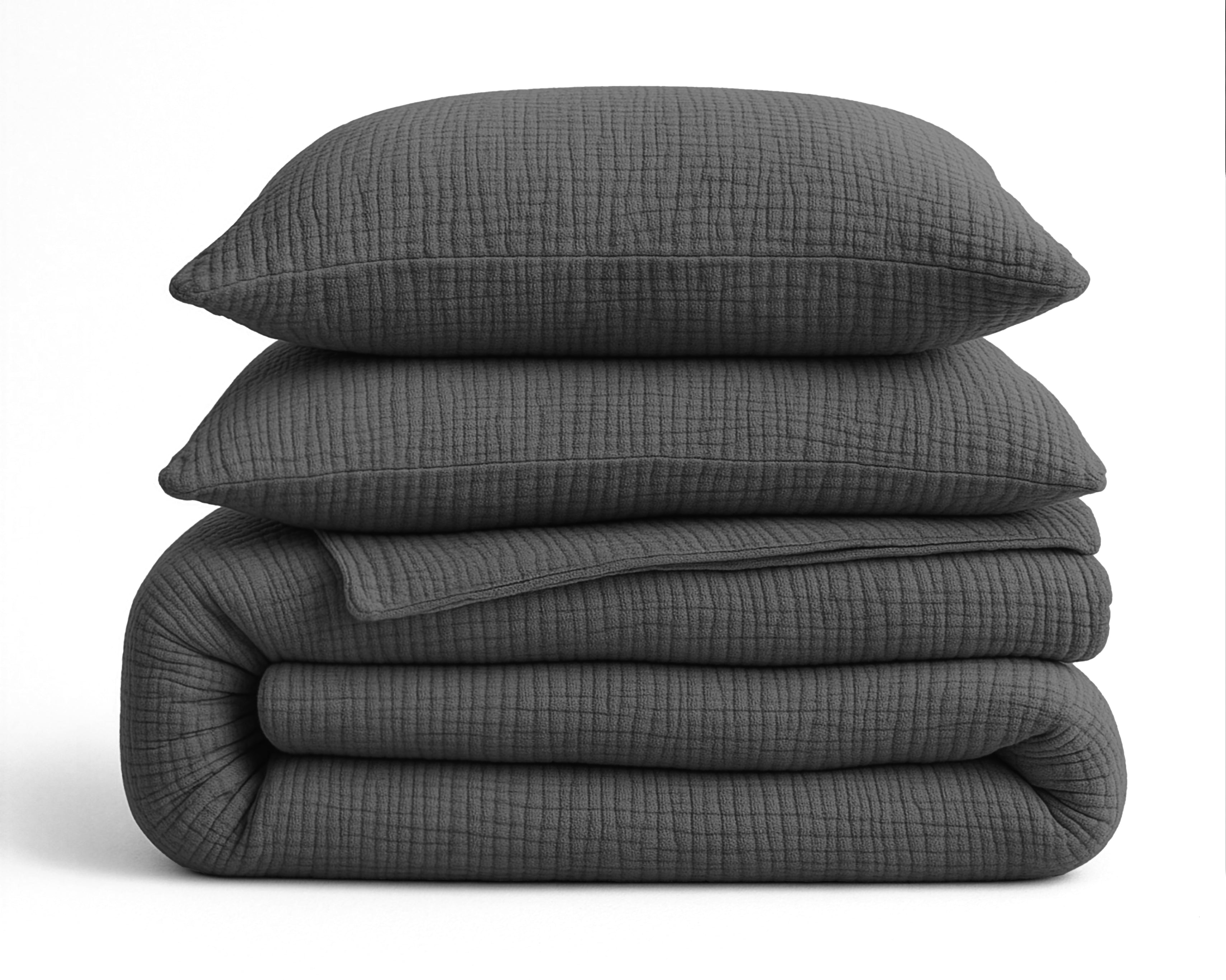 All-in One Lazy Mousseline Dekbed Antraciet - Dekbed met kussenslopen