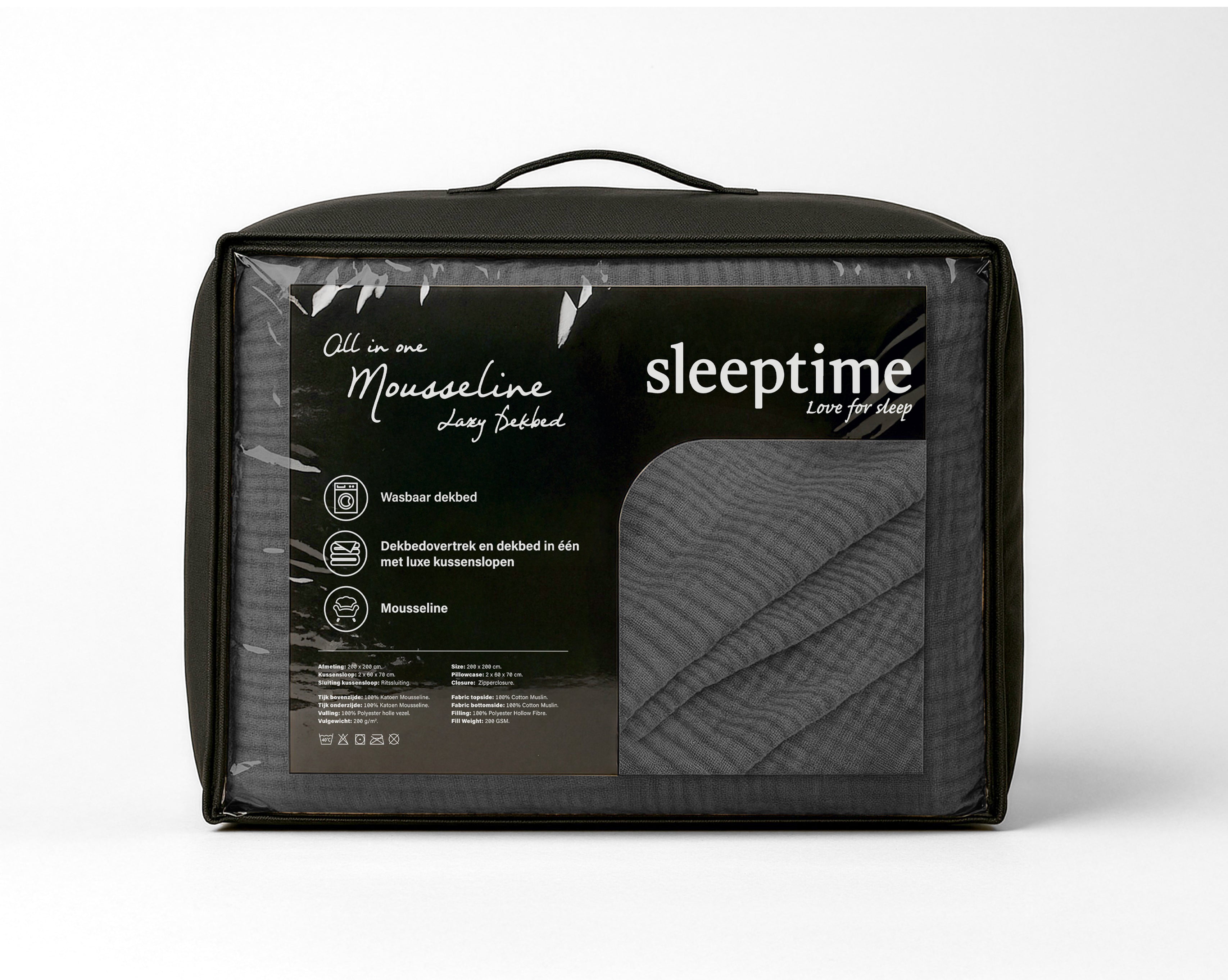 All-in One Lazy Mousseline Dekbed Antraciet - Dekbed met kussenslopen