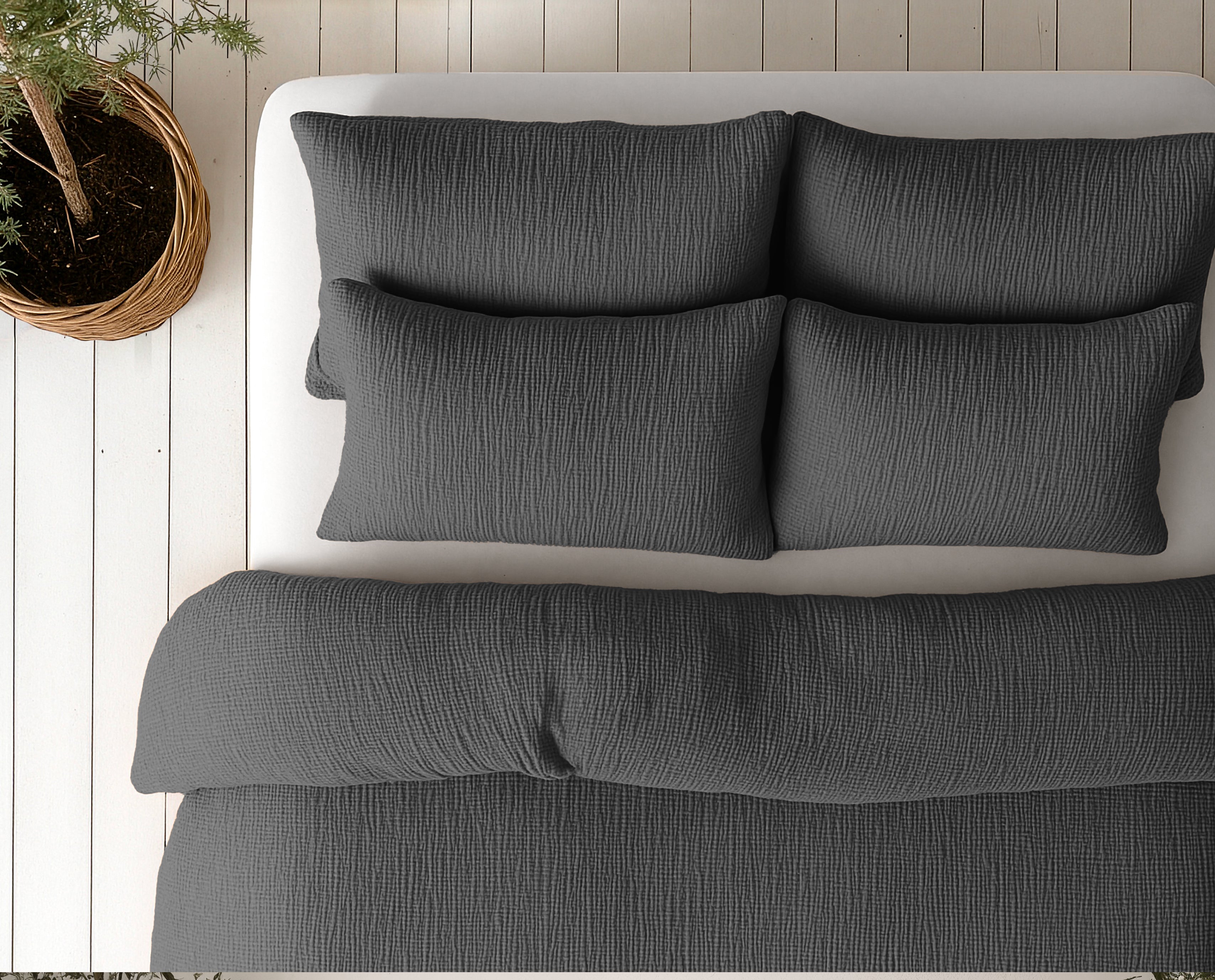 All-in One Lazy Mousseline Dekbed Antraciet - Dekbed met kussenslopen