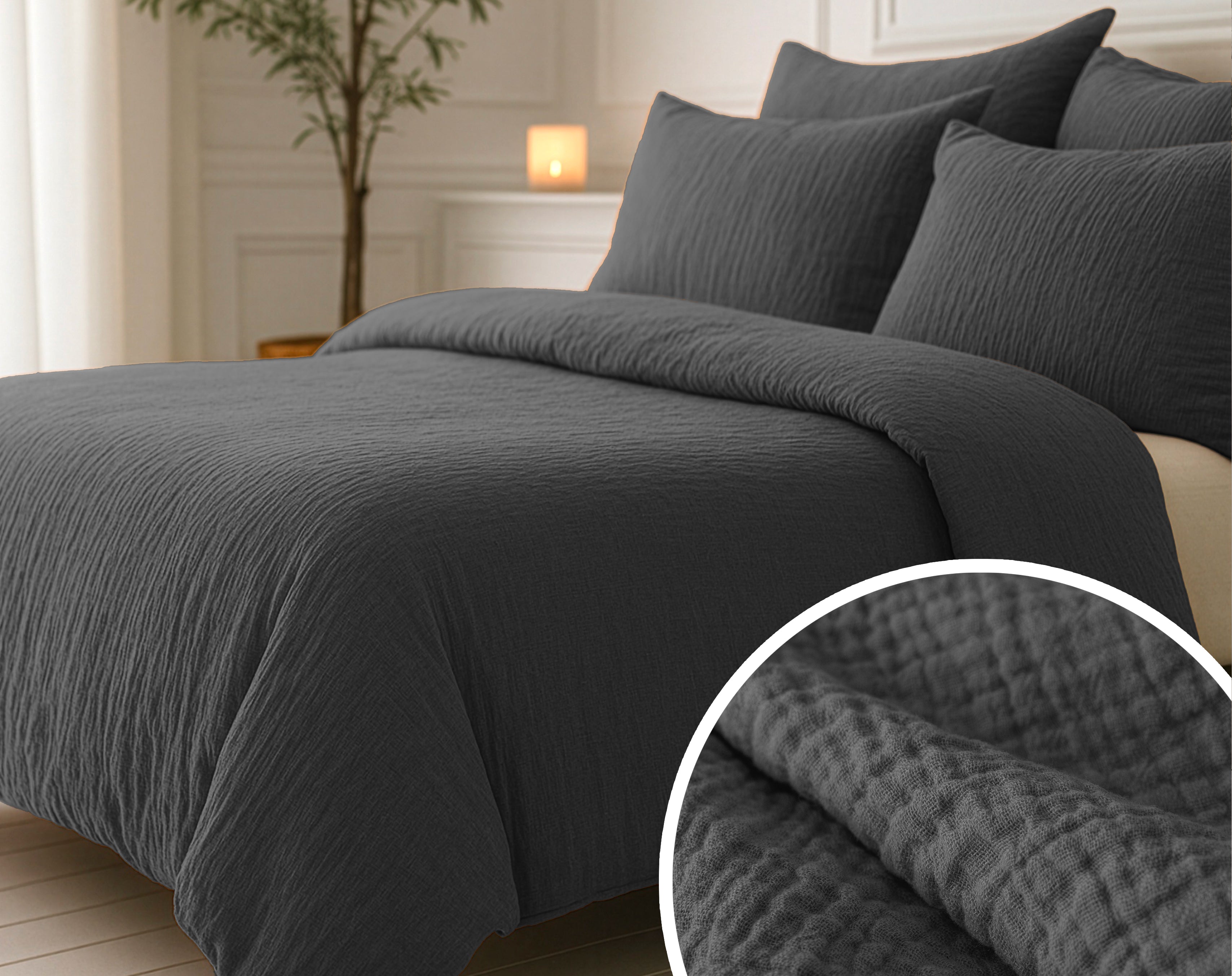 All-in One Lazy Mousseline Dekbed Antraciet - Dekbed met kussenslopen