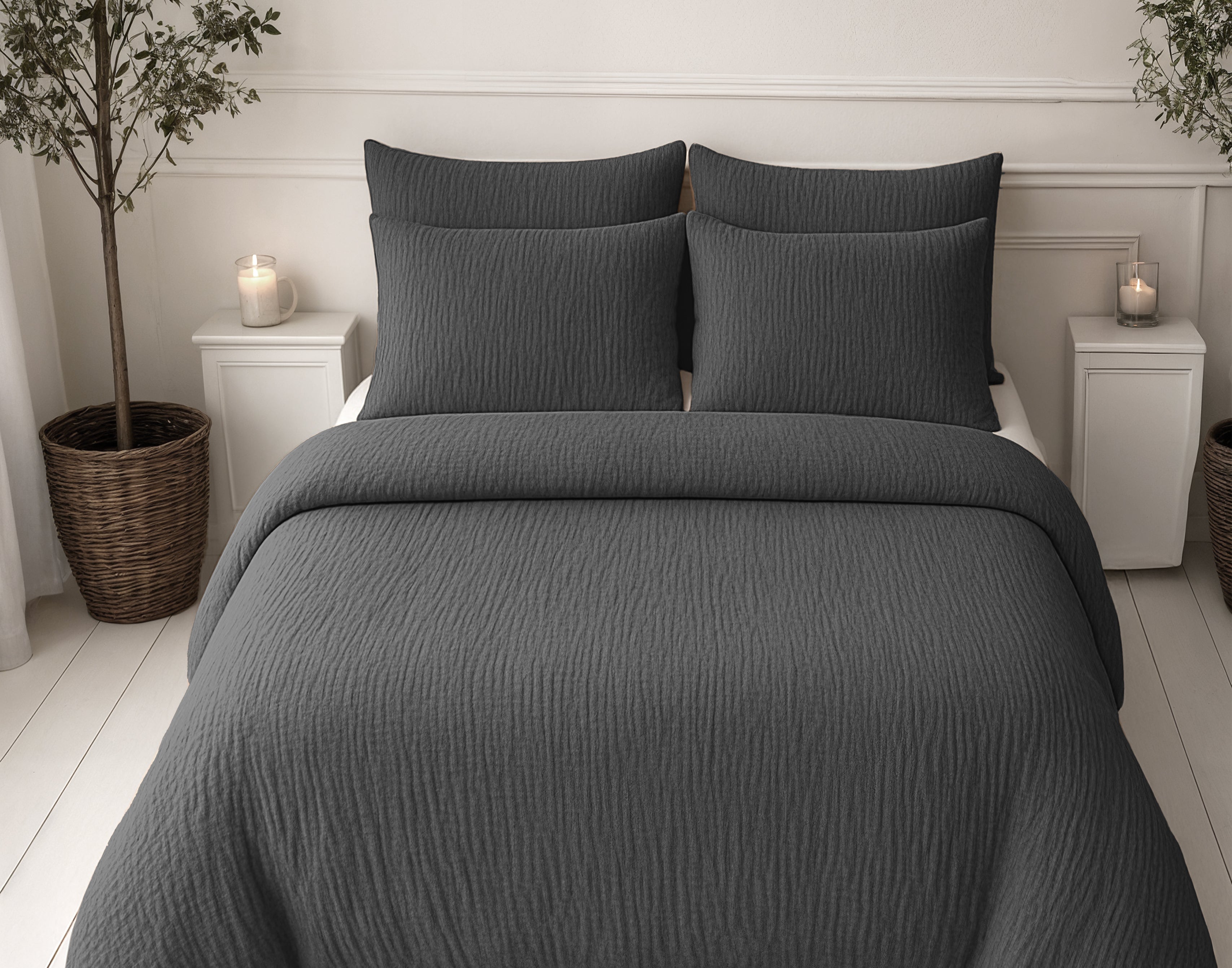 All-in One Lazy Mousseline Dekbed Antraciet - Dekbed met kussenslopen