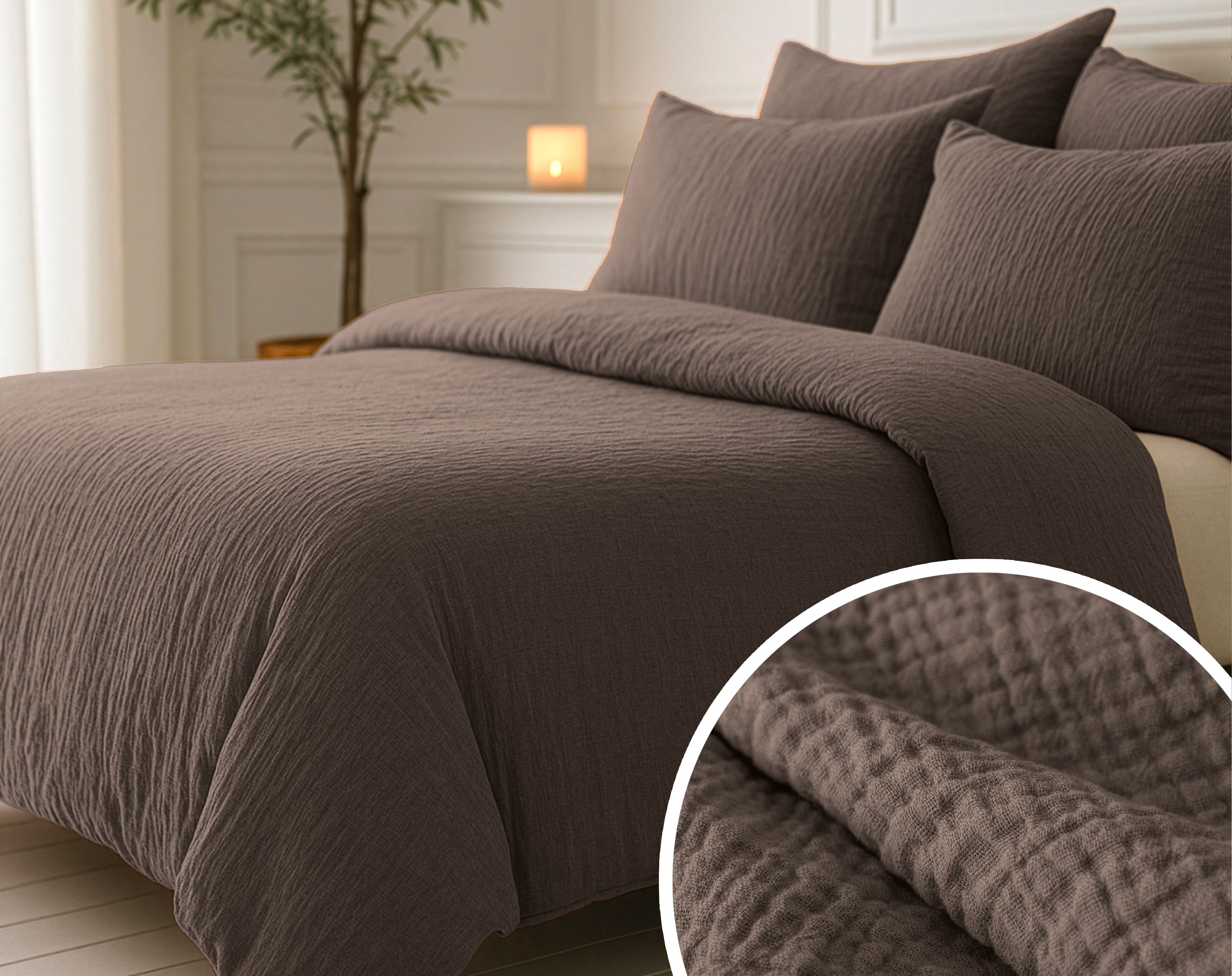All-in One Lazy Mousseline Dekbed Dark Taupe - Dekbed met kussenslopen