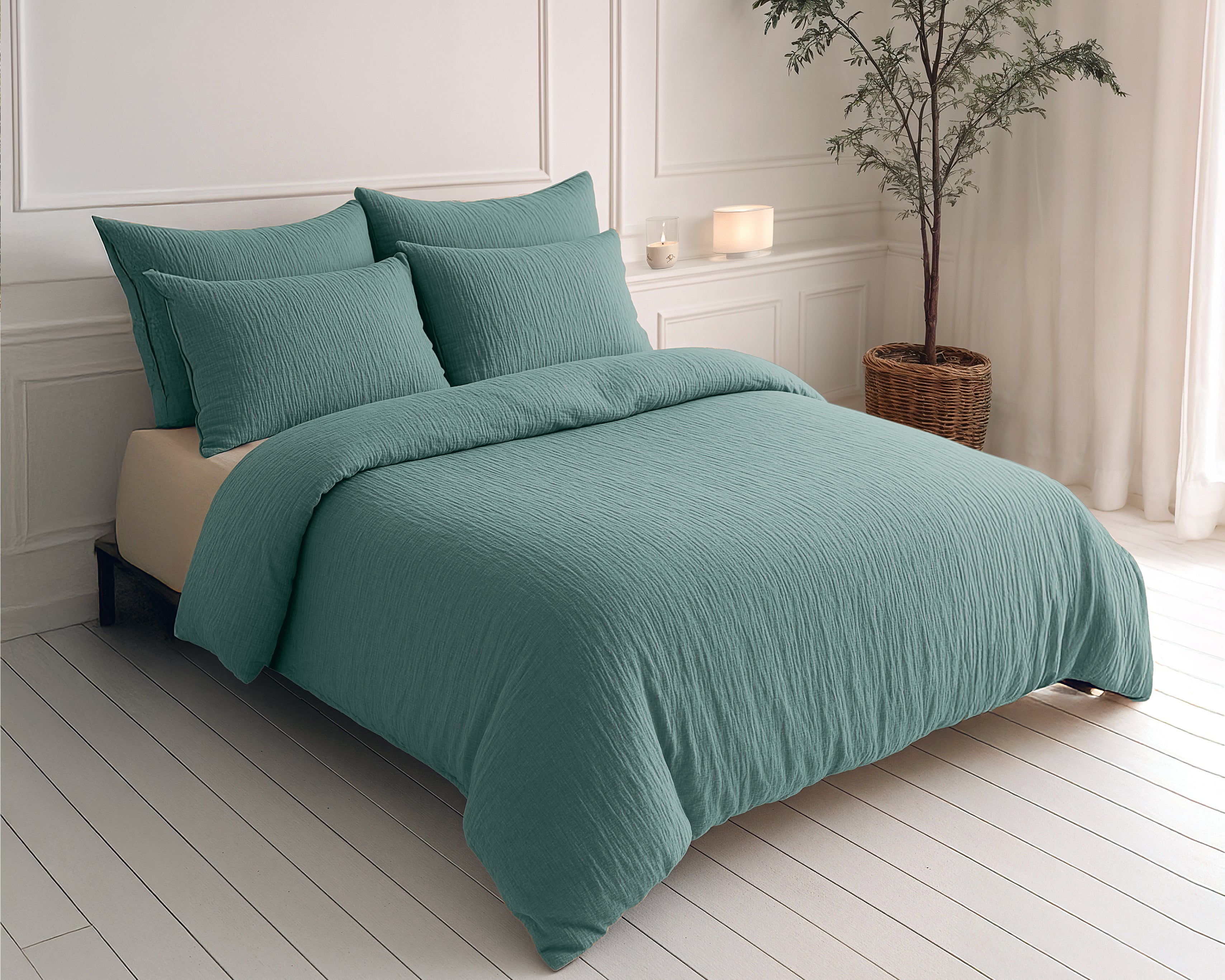 All-in One Lazy Mousseline Dekbed Groen - Dekbed met kussenslopen