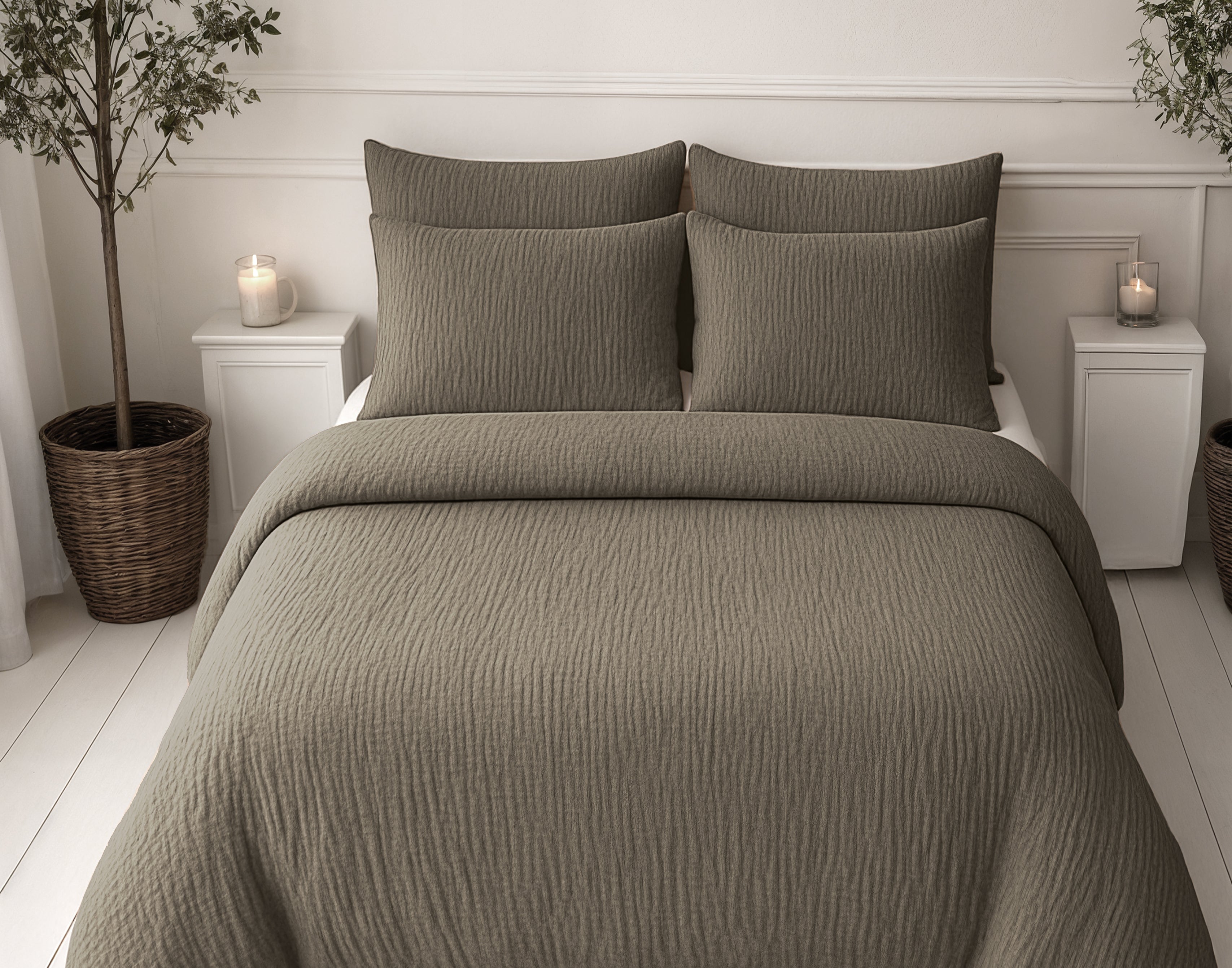 All-in One Lazy Mousseline Dekbed Taupe - Dekbed met kussenslopen