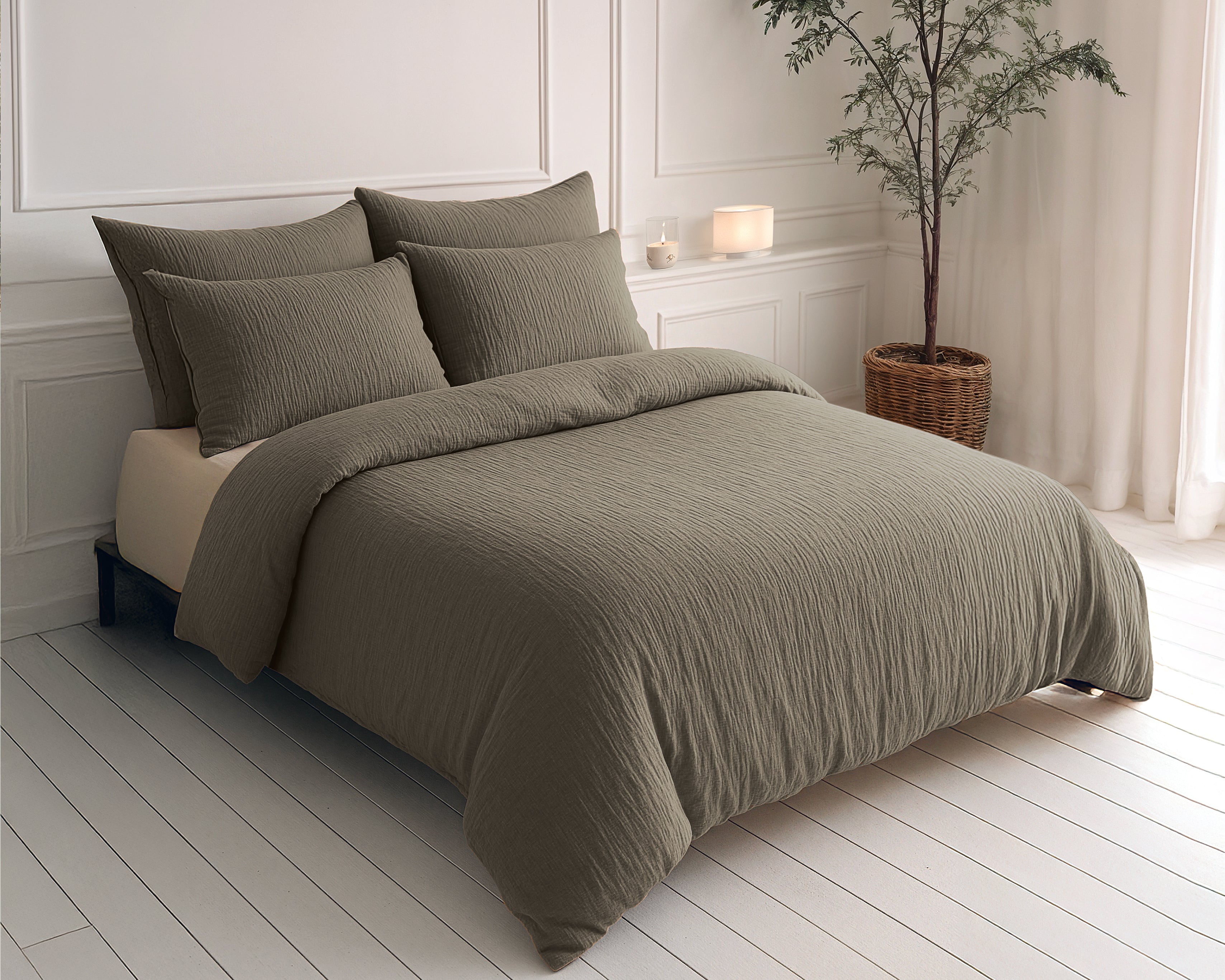 All-in One Lazy Mousseline Dekbed Taupe - Dekbed met kussenslopen