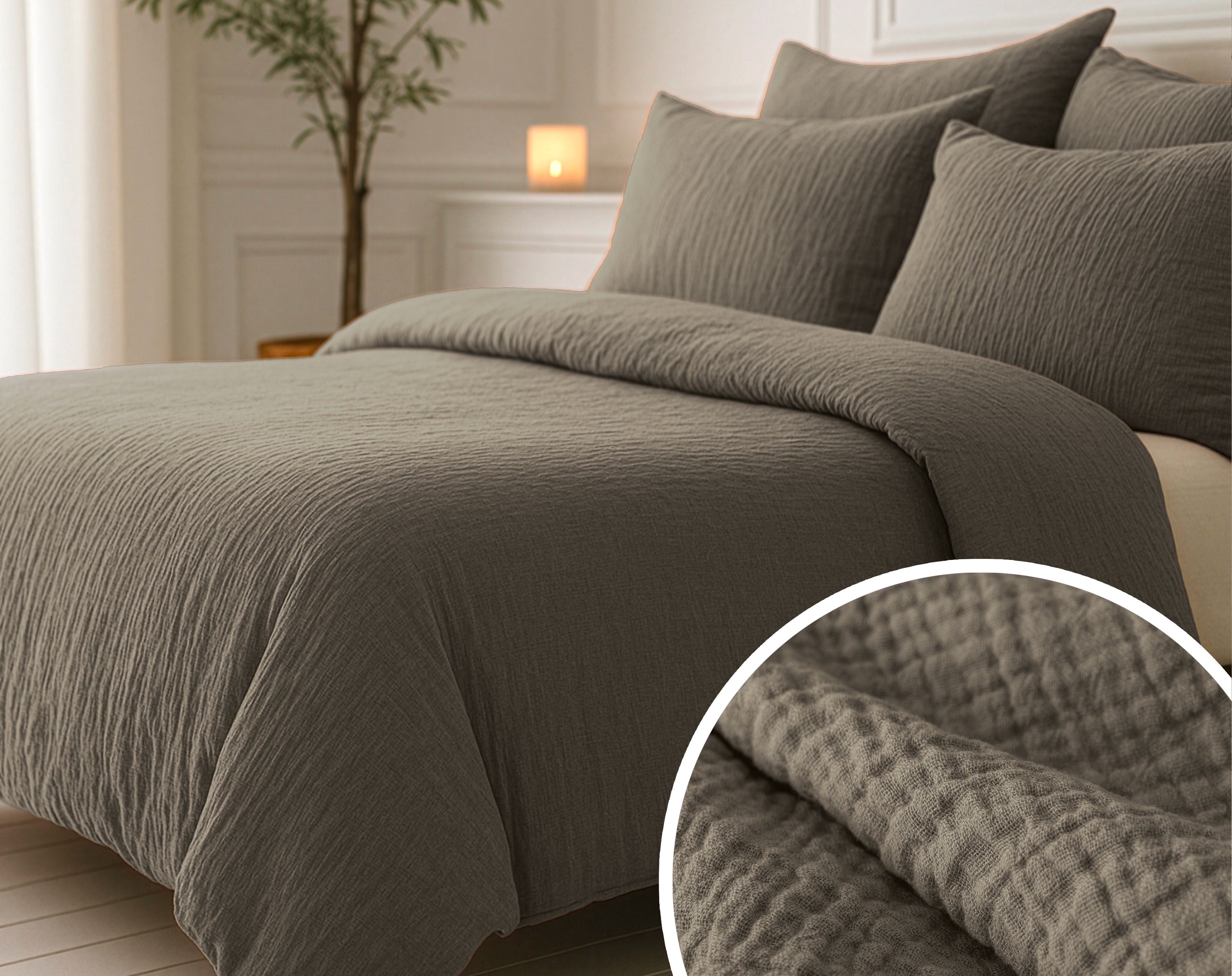 All-in One Lazy Mousseline Dekbed Taupe - Dekbed met kussenslopen