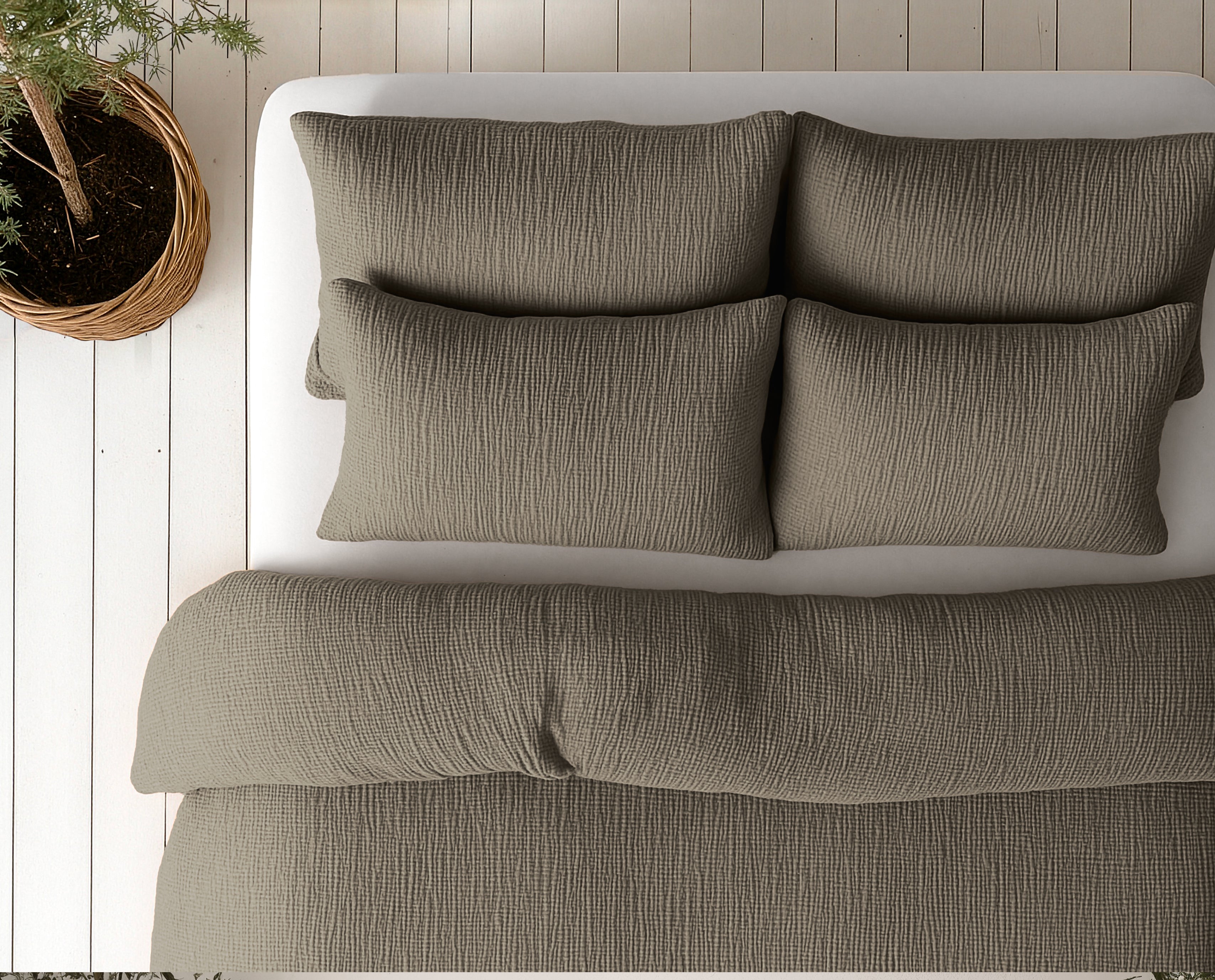 All-in One Lazy Mousseline Dekbed Taupe - Dekbed met kussenslopen
