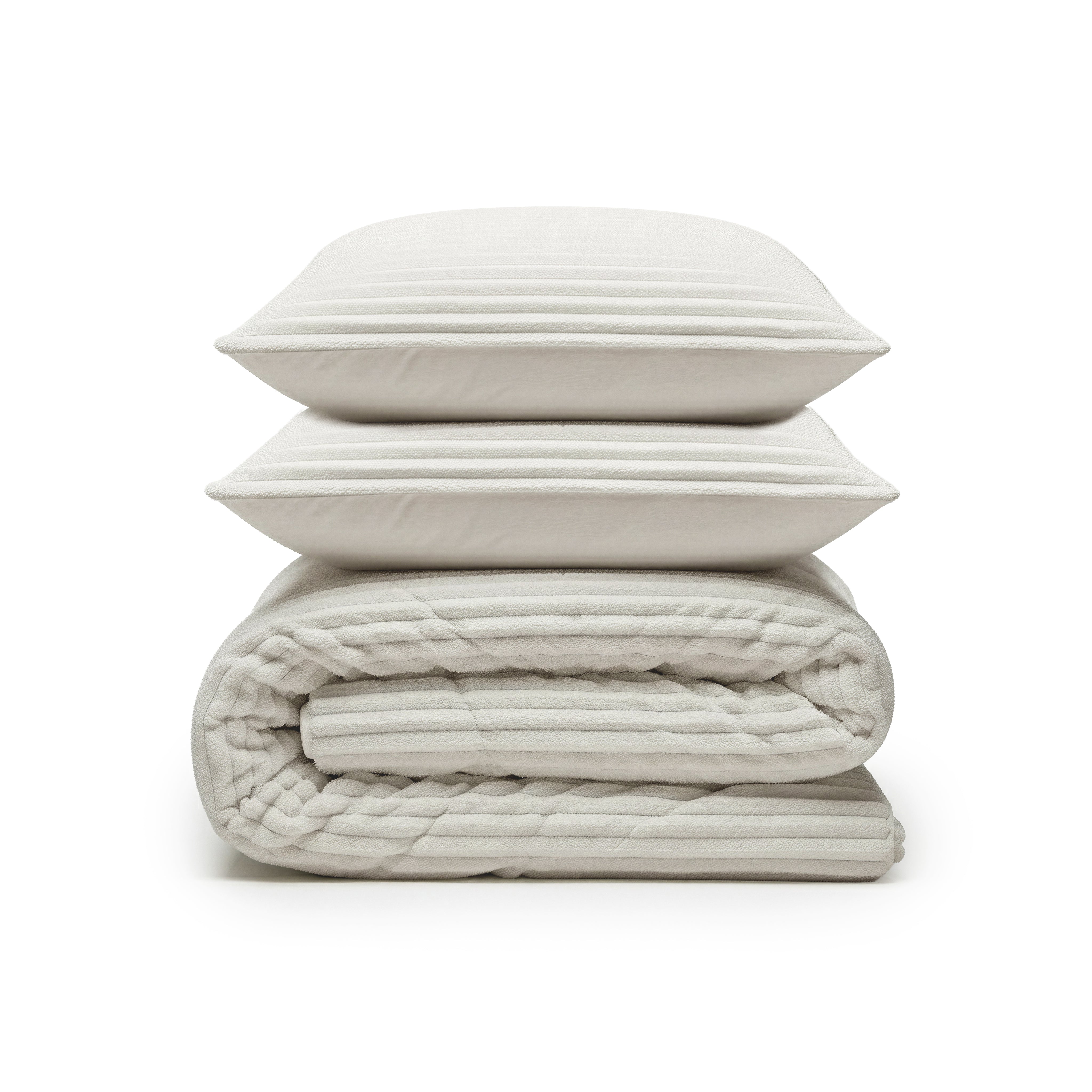 All-in One Lazy Rib Flanel Dekbed Beige - Dekbed met kussenslopen