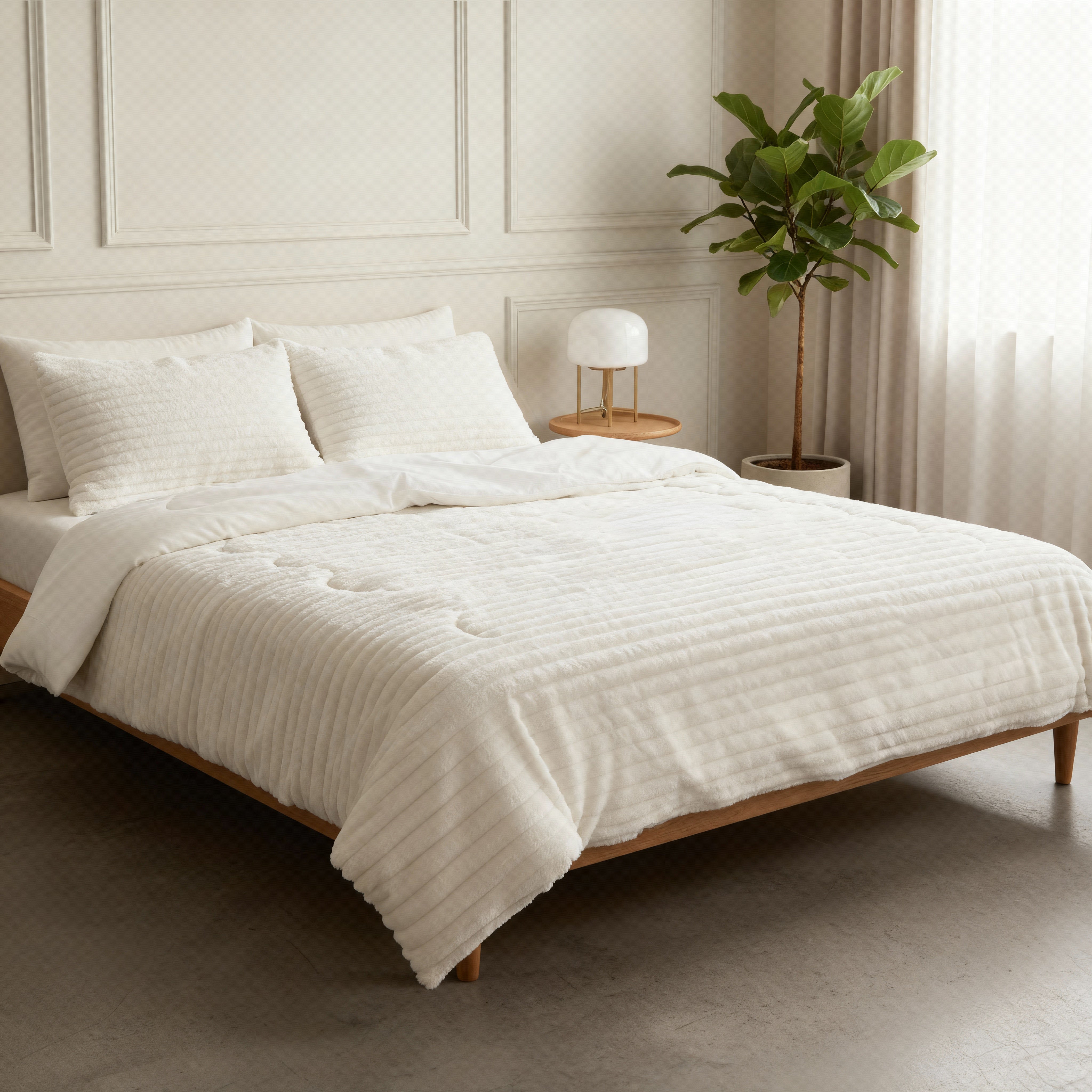 All-in One Lazy Rib Flanel Dekbed Beige - Dekbed met kussenslopen