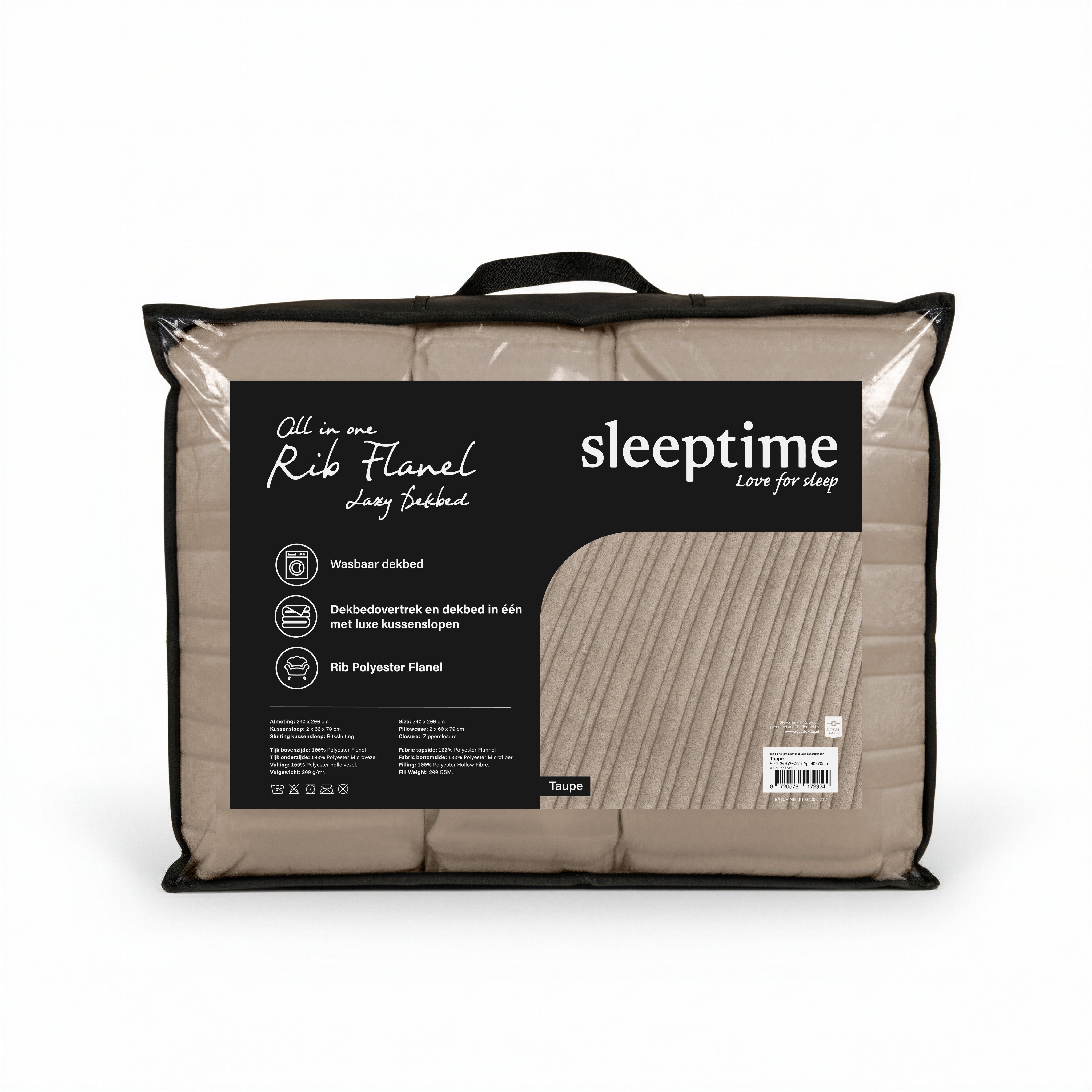 All-in One Lazy Rib Flanel Dekbed Taupe - Dekbed met kussenslopen