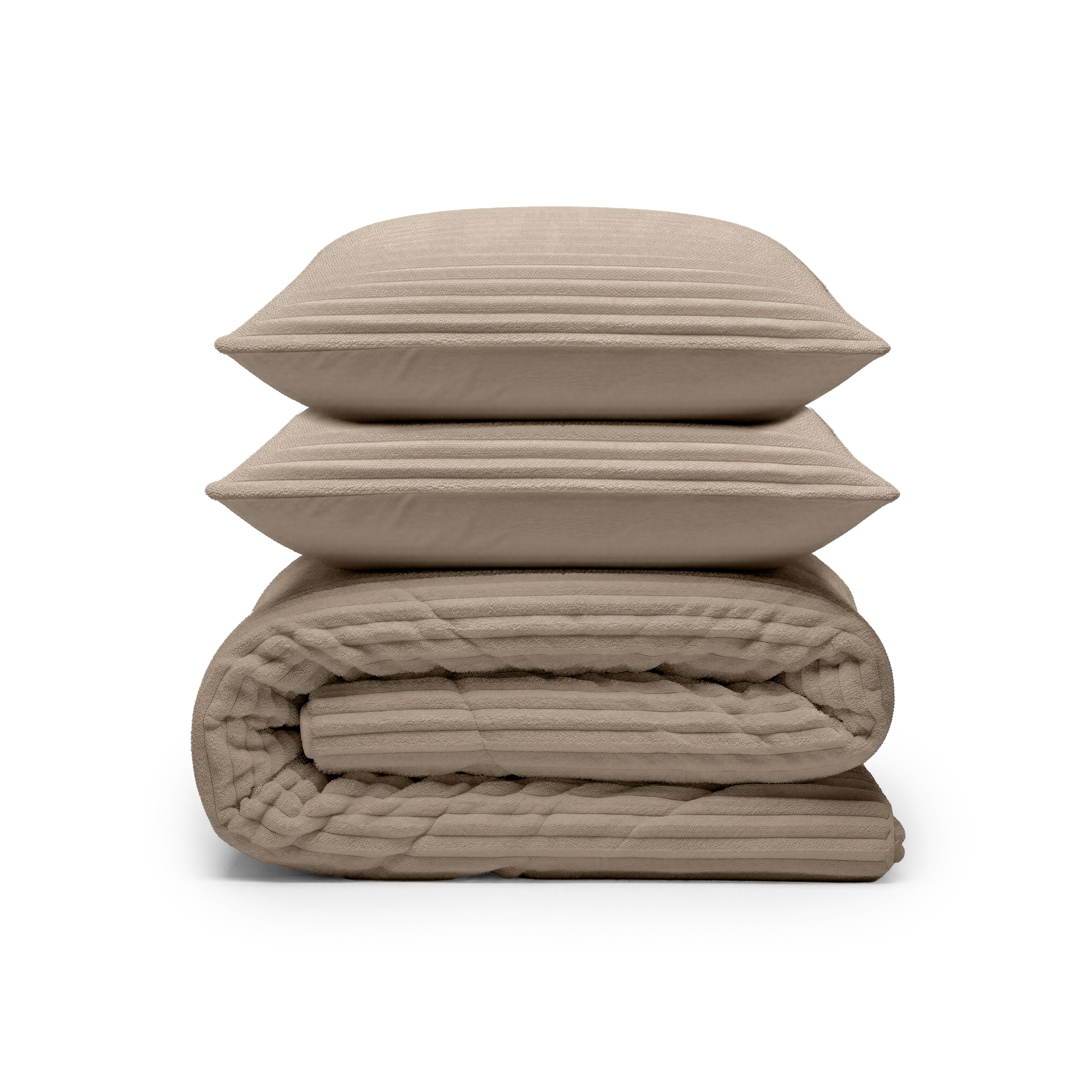 All-in One Lazy Rib Flanel Dekbed Taupe - Dekbed met kussenslopen