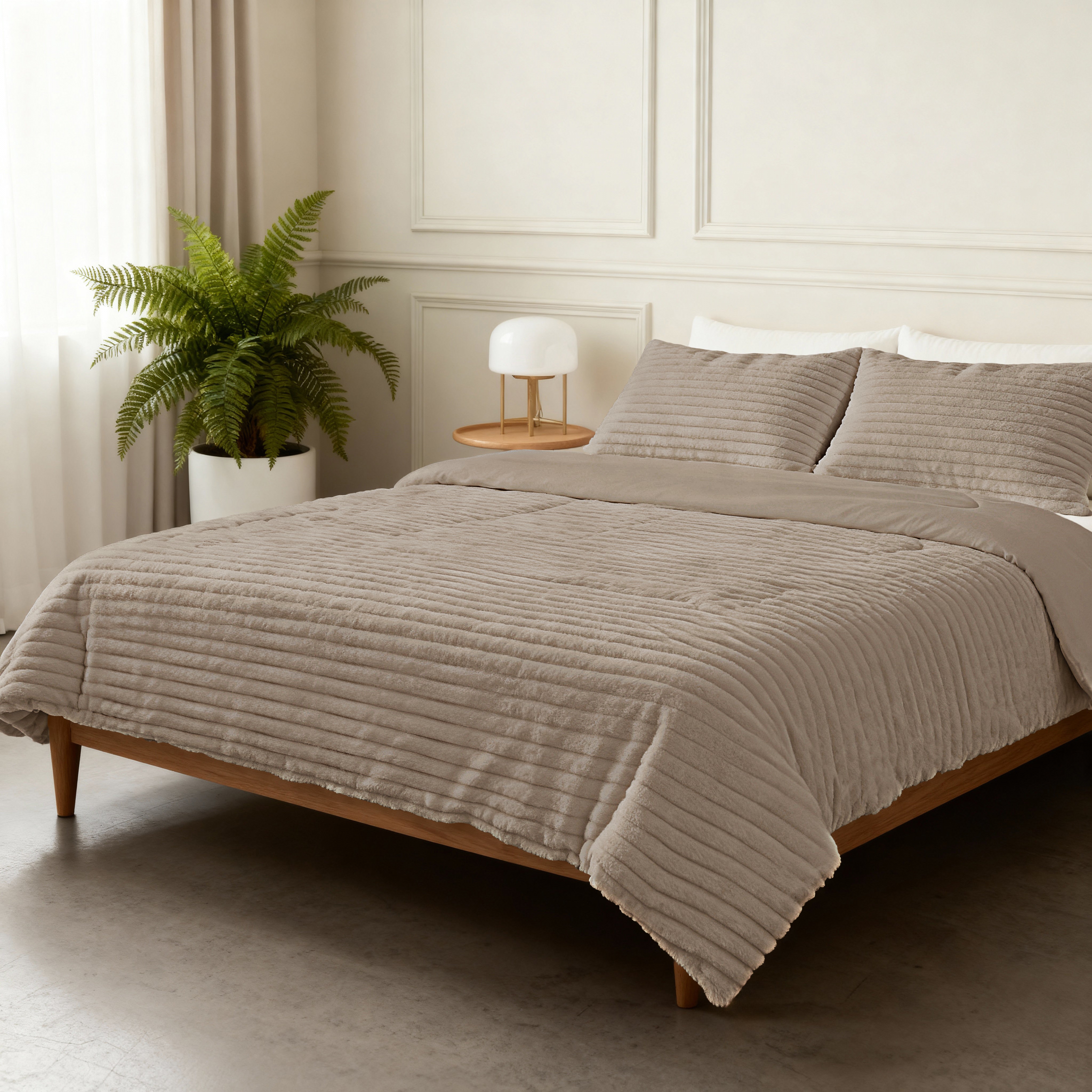 All-in One Lazy Rib Flanel Dekbed Taupe - Dekbed met kussenslopen