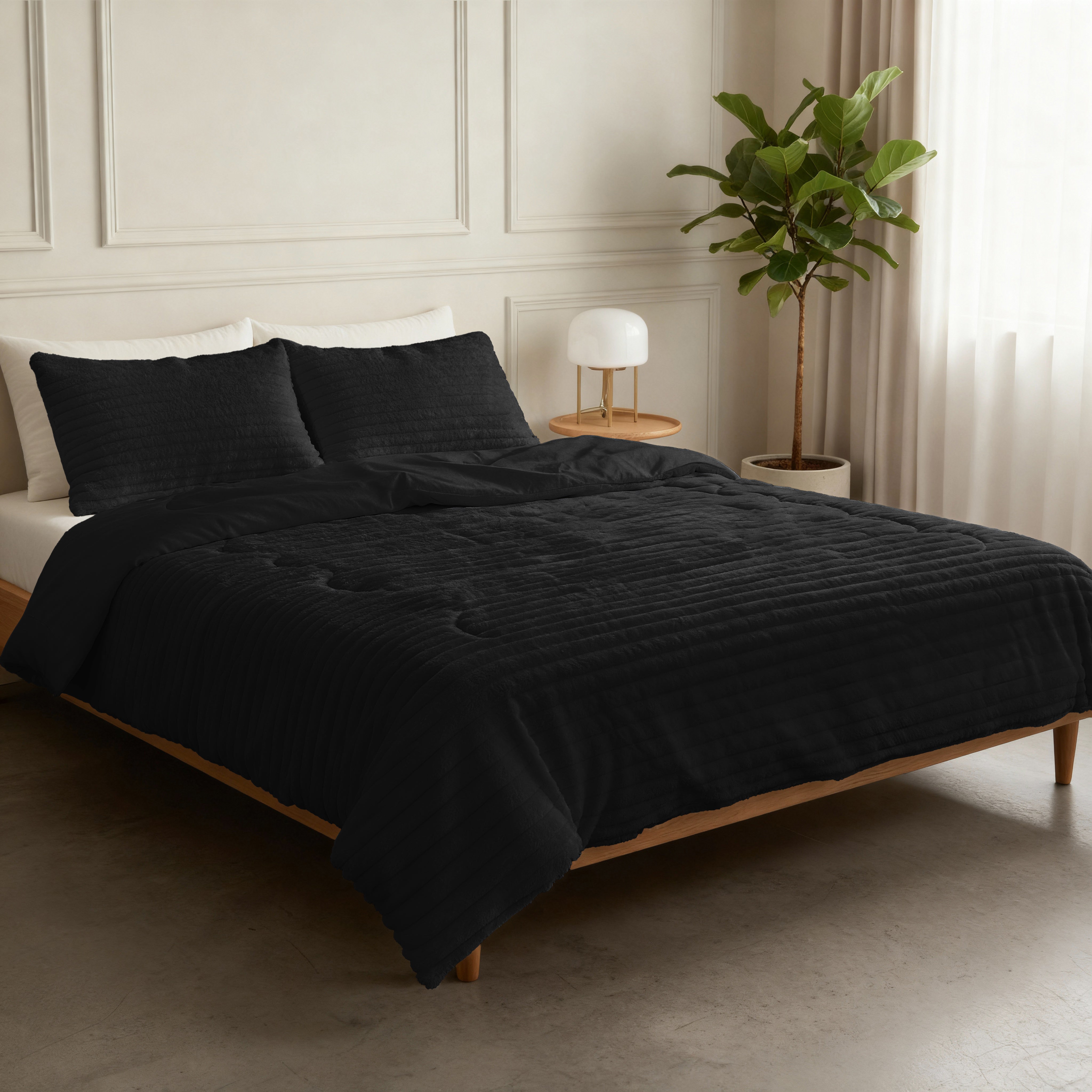 All-in One Lazy Rib Flanel Dekbed Zwart - Dekbed met kussenslopen