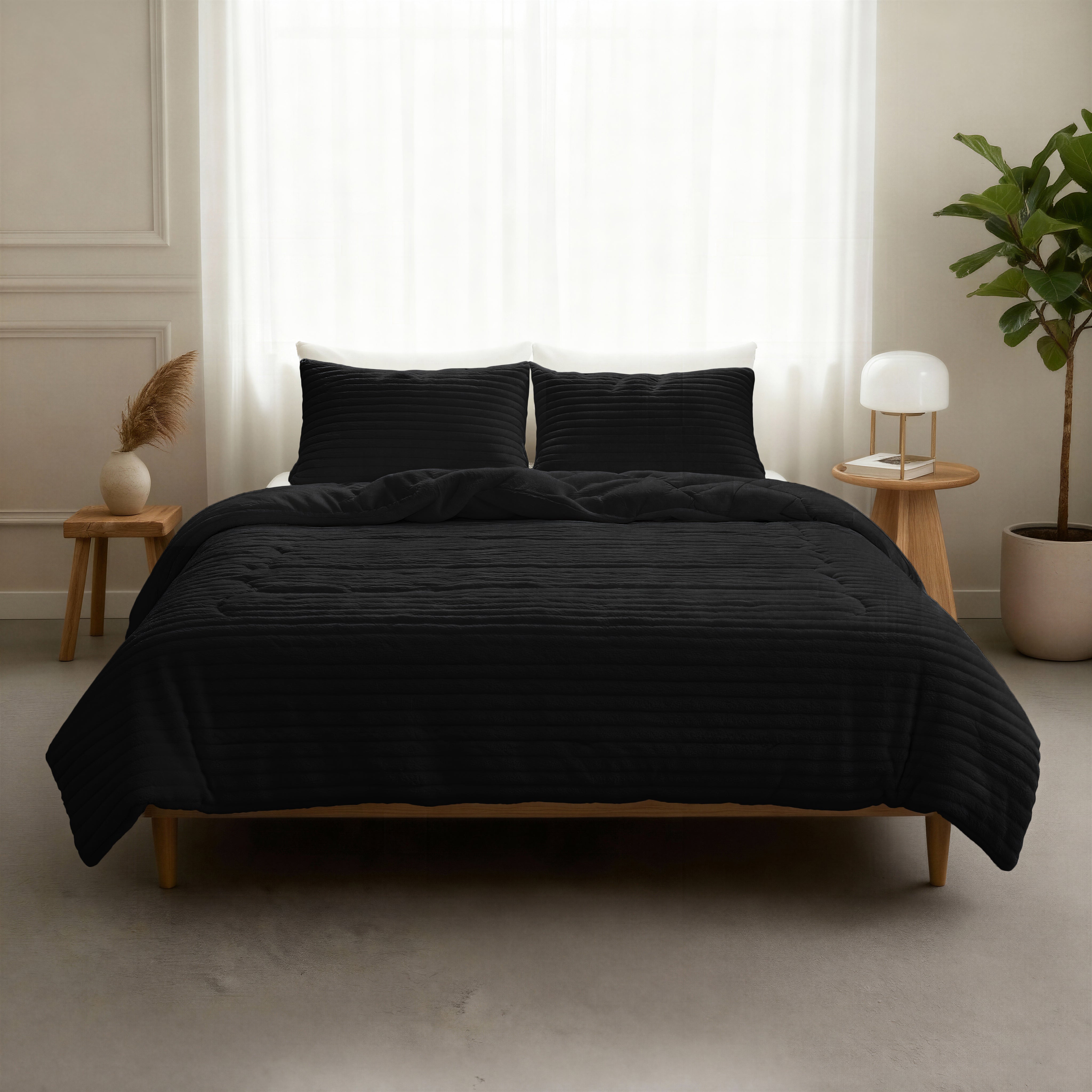 All-in One Lazy Rib Flanel Dekbed Zwart - Dekbed met kussenslopen