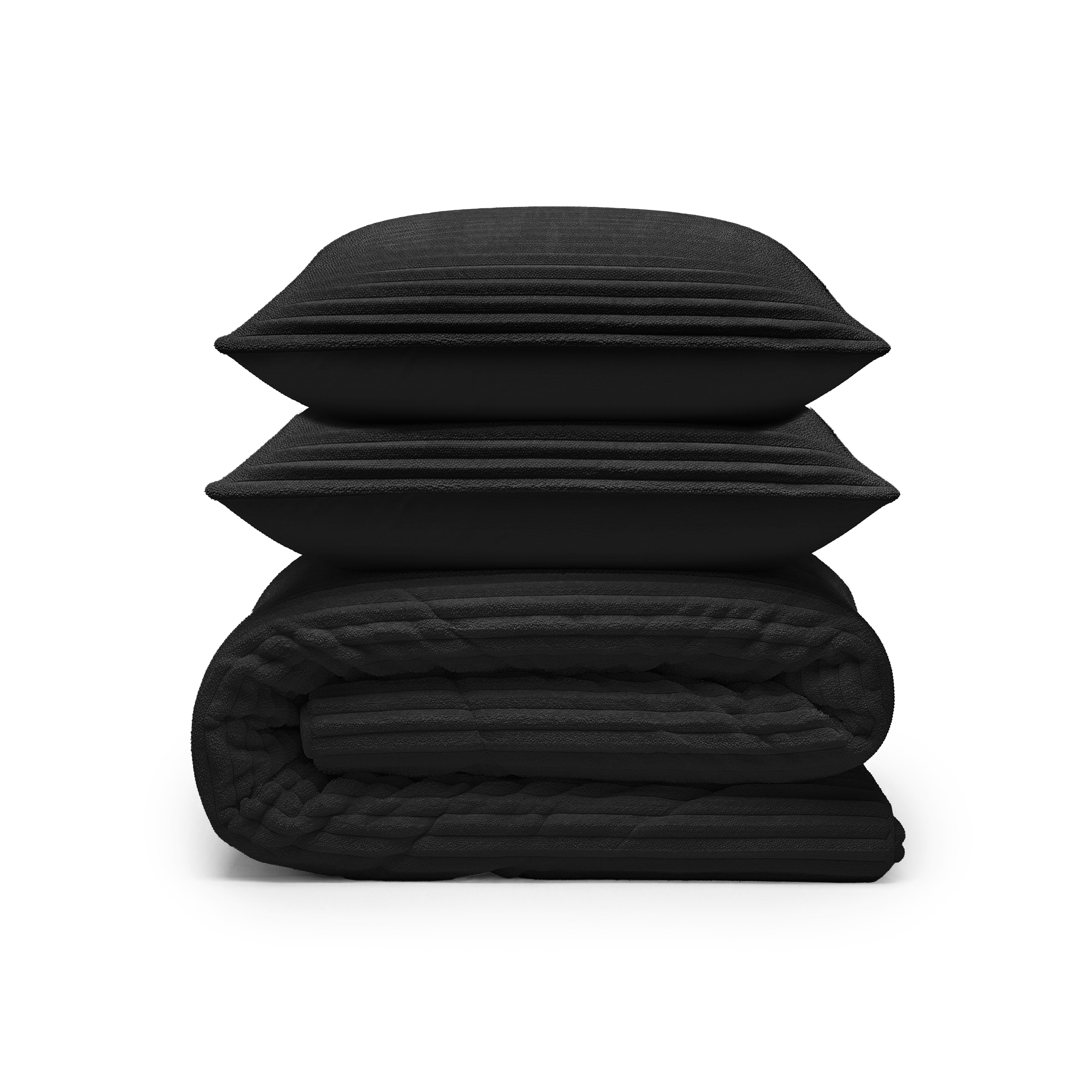 All-in One Lazy Rib Flanel Dekbed Zwart - Dekbed met kussenslopen