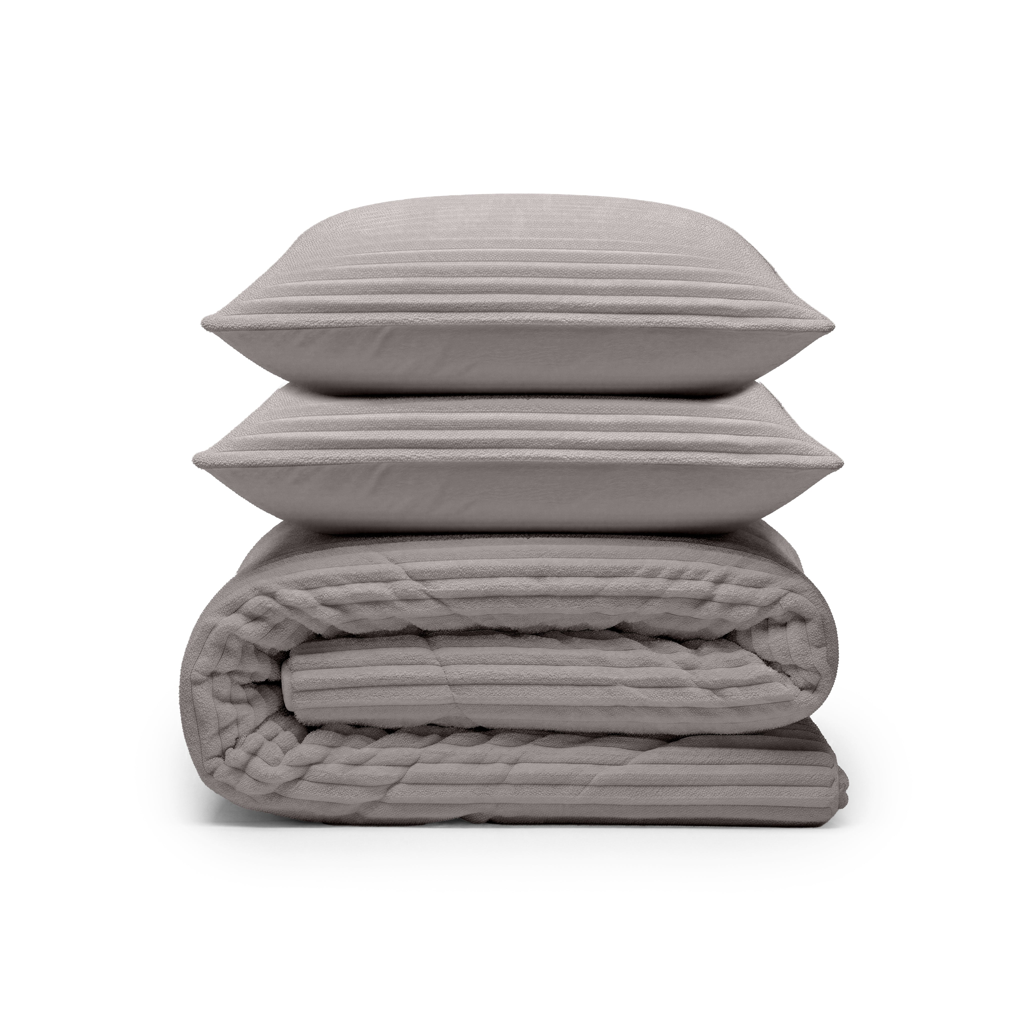 All-in One Lazy Rib Flanel Dekbed Taupe/Grey - Dekbed met kussenslopen